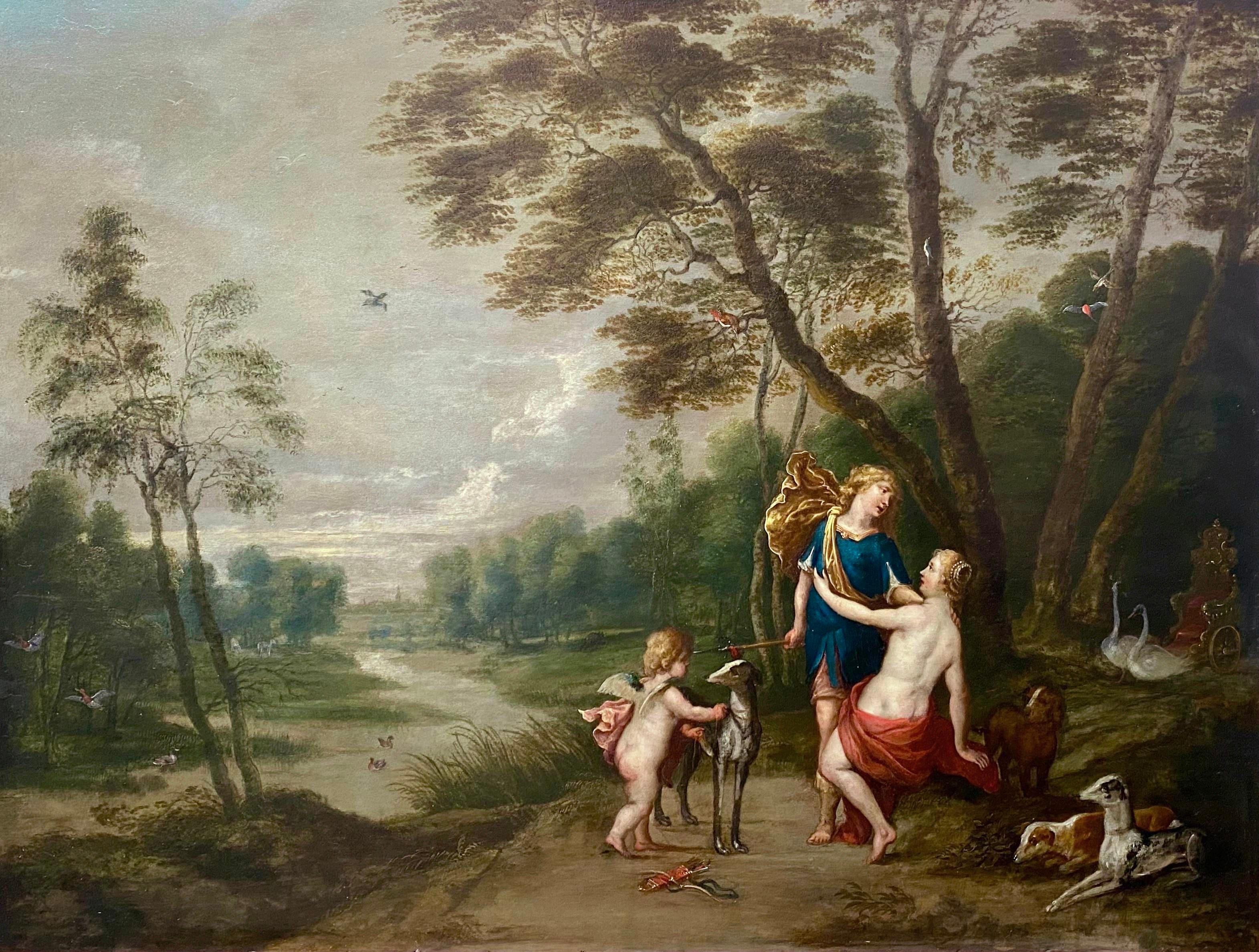 17th century Flemish Old Master painting - Venus and adonis - love ca. 1640s - Painting by  Frans Wouters
