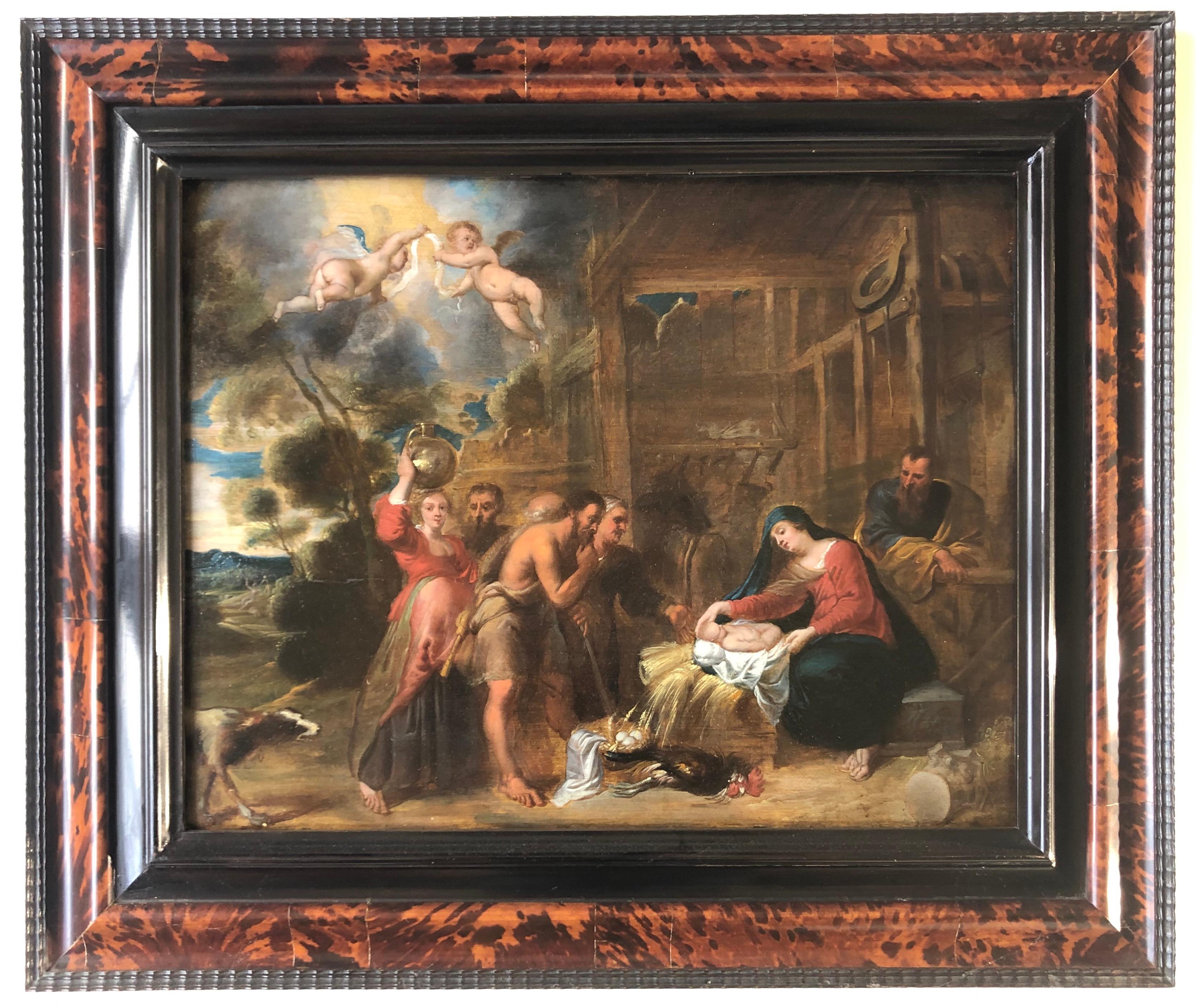 Frans Wouters, Schmückung der Hirten, Weihnachtsszene, Christus, flämische Schule (Barock), Painting, von Frans Wouters (Lier 1612 – Antwerp 1659) 