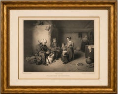 Fransysk Interieur, Swedish Genre Scene Lithograph by Pehr Wickenberg, 1850