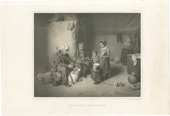 Fransysk Interieur, Swedish Genre Scene Lithograph by Pehr Wickenberg, 1850