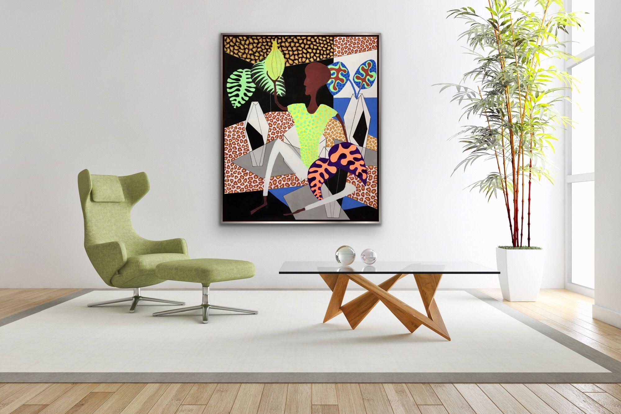 acrylic on the canvas, isnpired by African art and contemporary art directions. Expressing one african like figures holding bananas.  :: Painting :: Contemporary :: This piece comes with an official certificate of authenticity signed by the artist