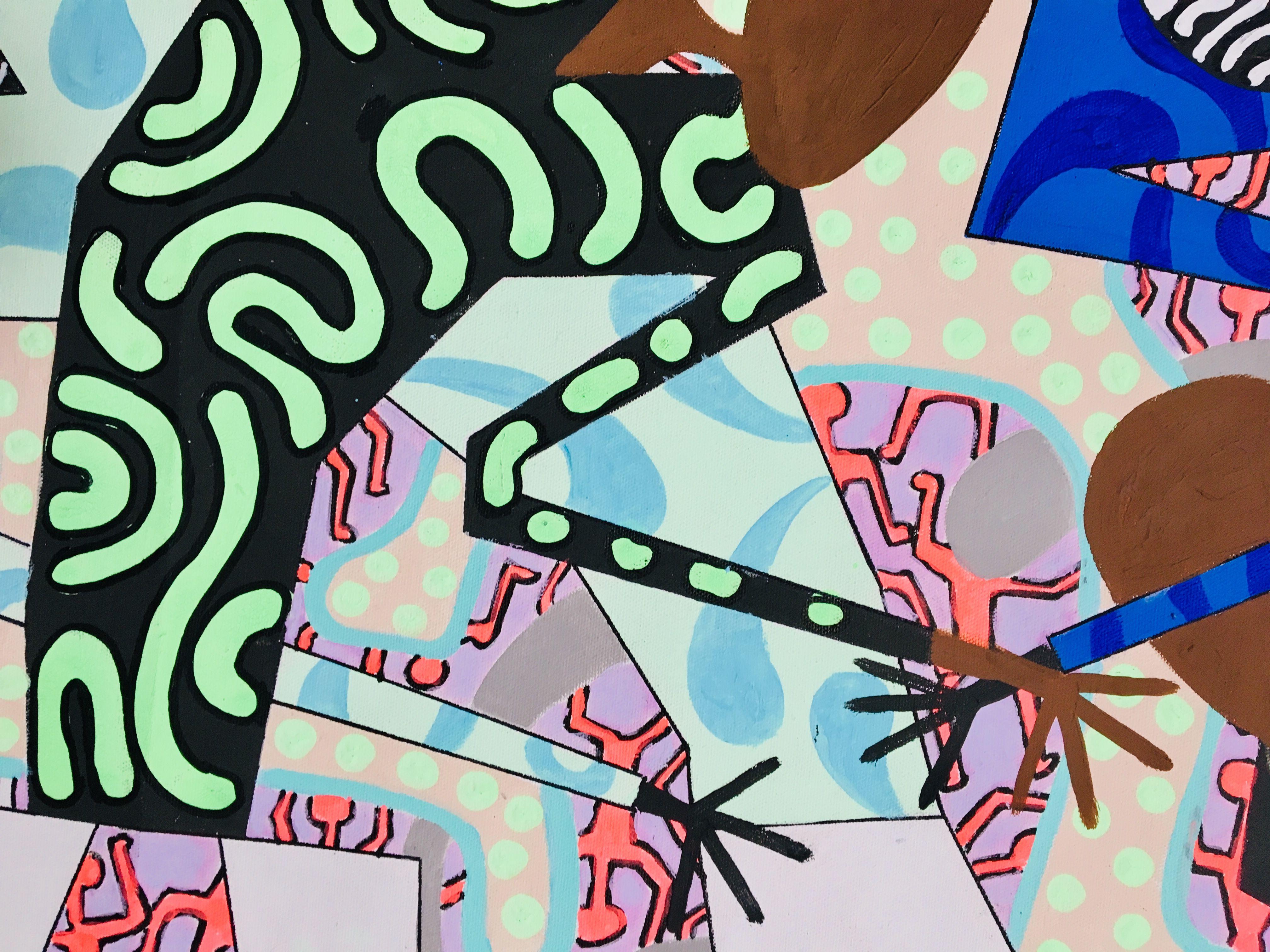 acrylic painting on the canvas, inspired by contemporary art directions and african art.  Canvas 139 highly influenced by Haring artworks with combination with african motives. Process of creating influenced by fresh music I listen when I work. ::