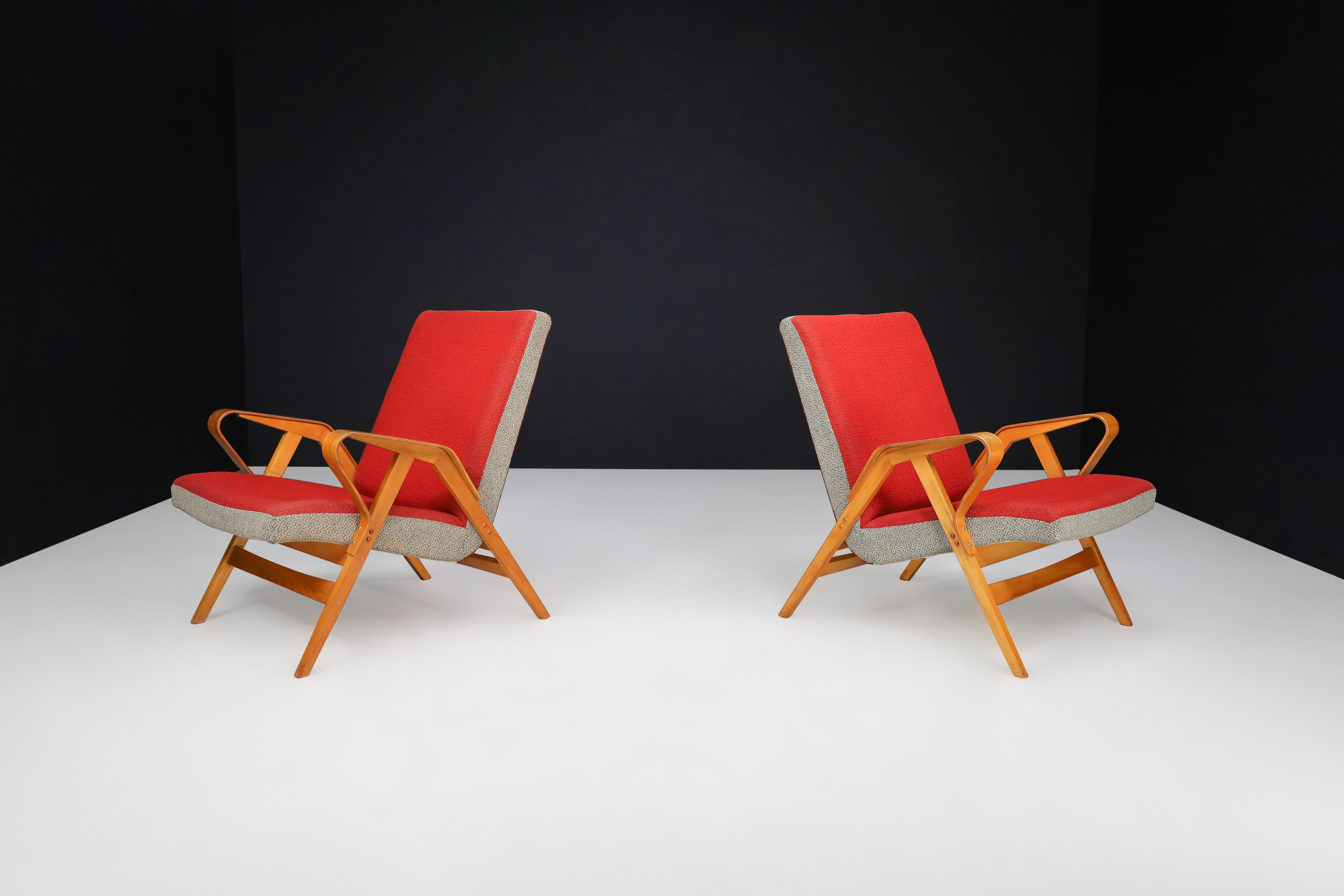 Fabric František Jirák for Tatra Nábytok Lounge Chairs in Original Upholstery, 1960s