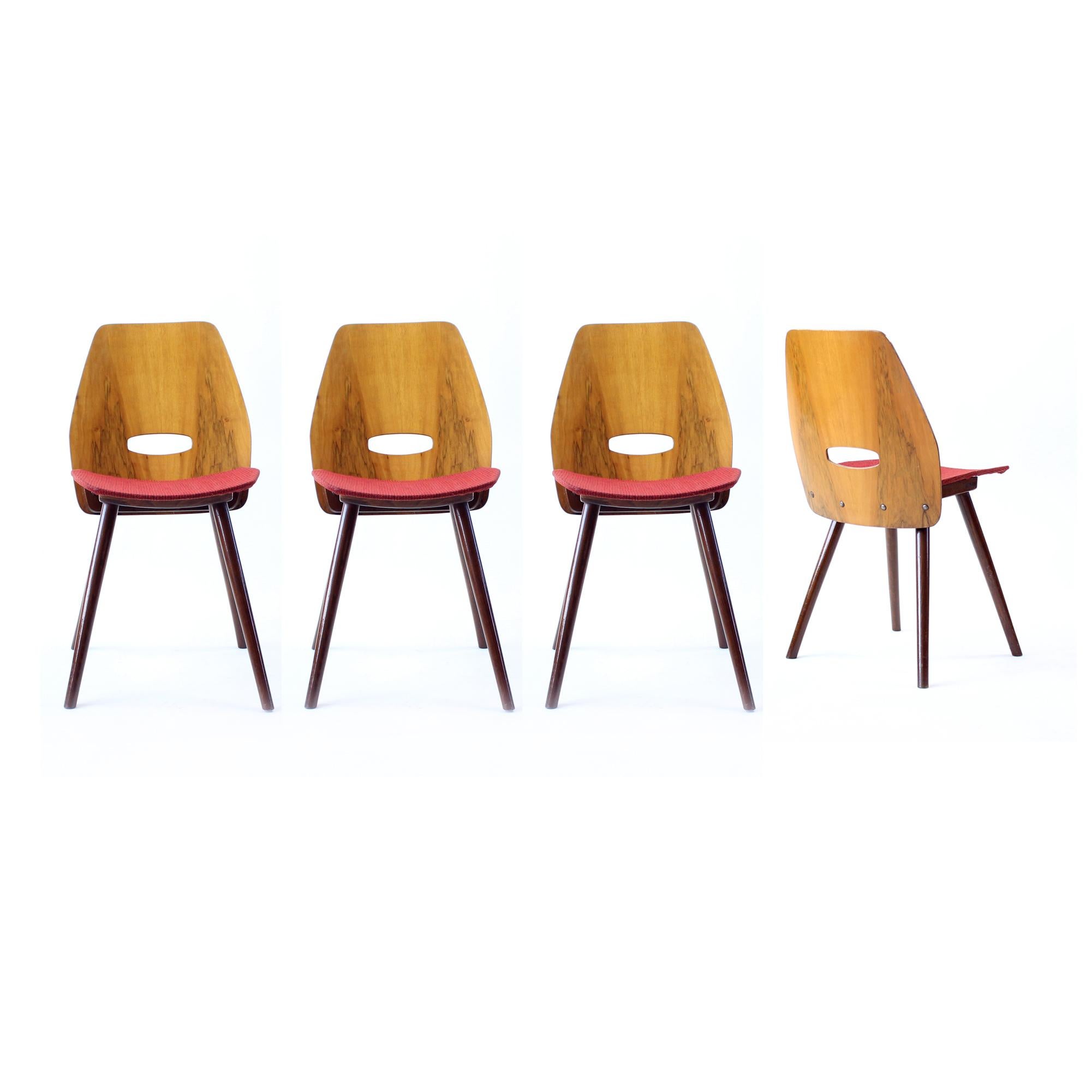 Frantisek Jirak Lollipop Dining Chairs In Walnut Veneer For Tatra, 1960s For Sale 6