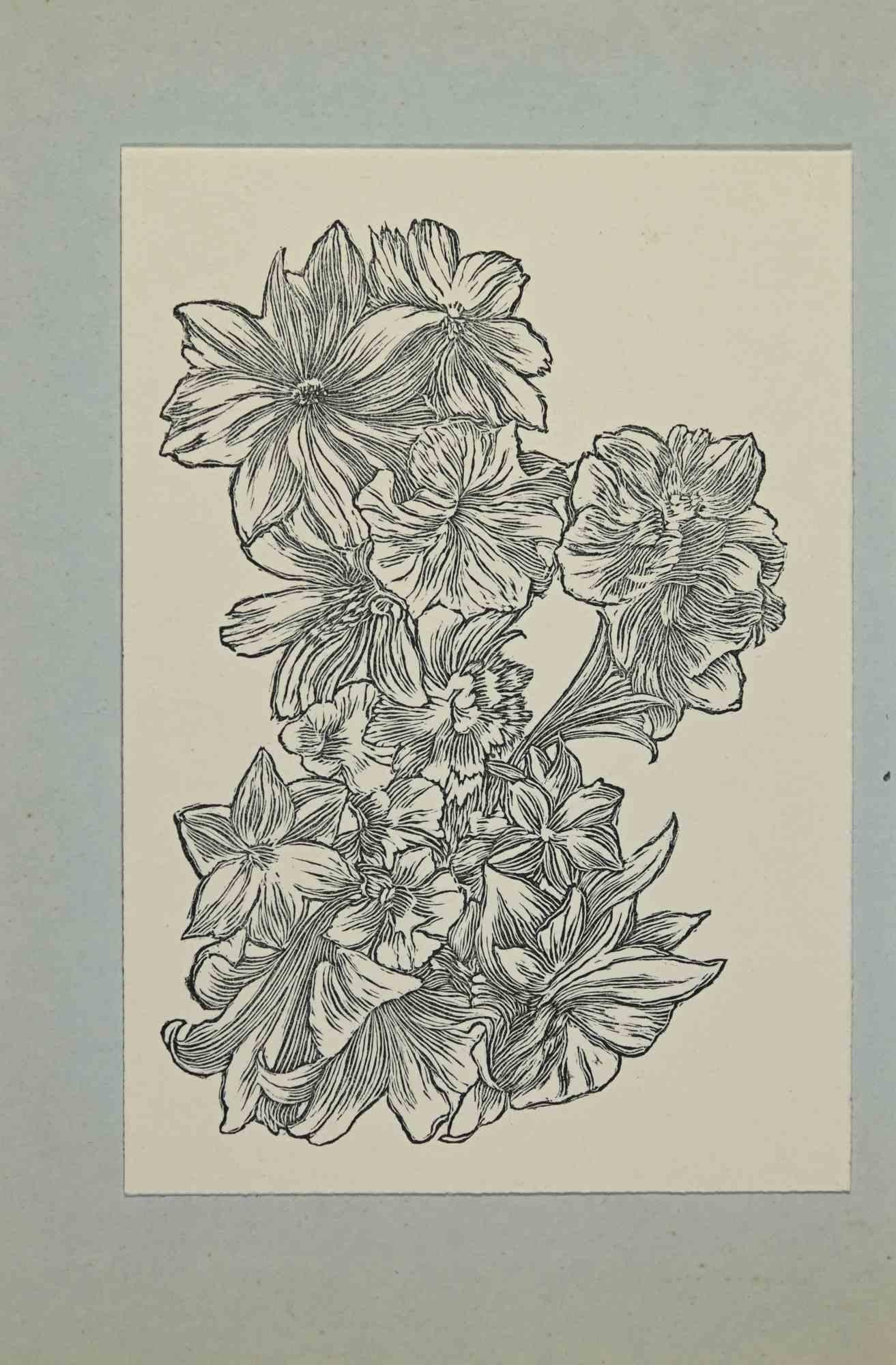 Ex-Libris - Flowers is an Artwork realized in 1947 by the Czech Artist  Frantisek Kobliha (1877-1962).

Woodcut B./W. print on ivory paper. Signed on plate and dated on back. The work is glued on colored cardboard.

Total dimensions: 20 x 13.5