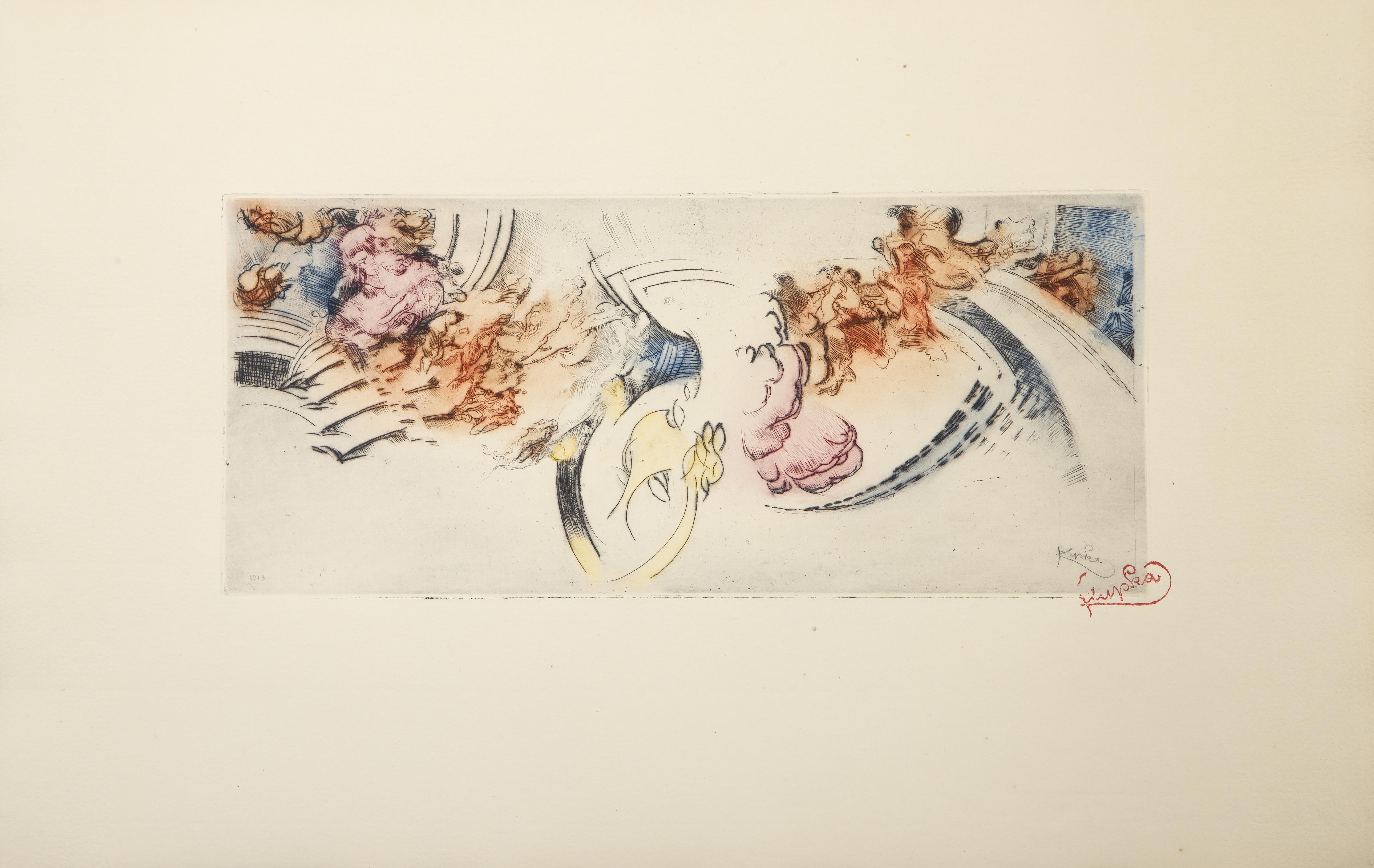 Abstrakte Komposition (Farbe), surrealistische Radierung von Frantisek Kupka im Angebot 1