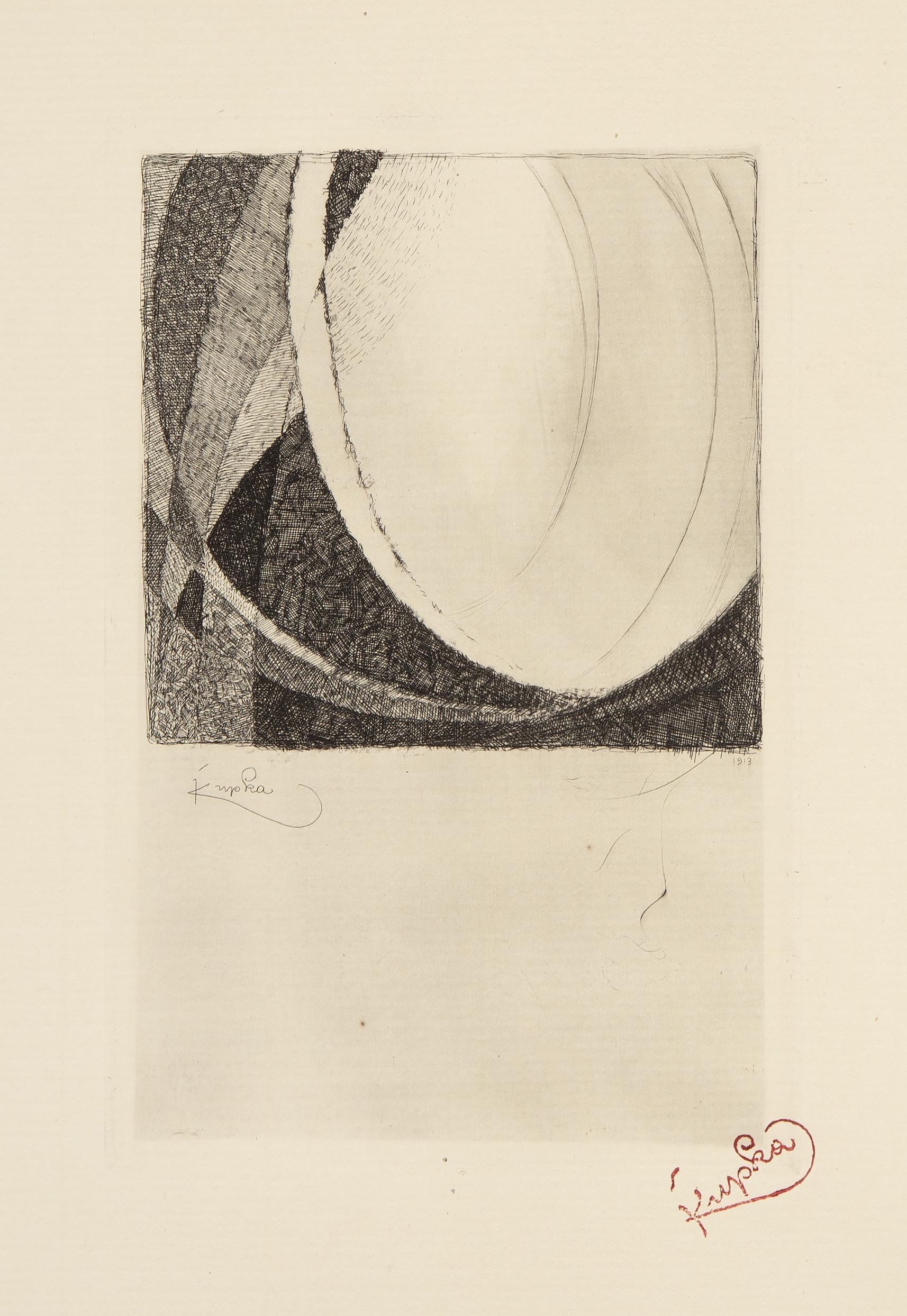 Frantisek Kupka, Czech (1871 - 1957) - Amorpha. Year: 1913, Medium: Etching on Richard de Bas, stamp signed, Image Size: 9 x 5.75 inches, Size: 20.25 x 12.75 in. (51.44 x 32.39 cm), Description: From the collection of the late Larry Saphire.