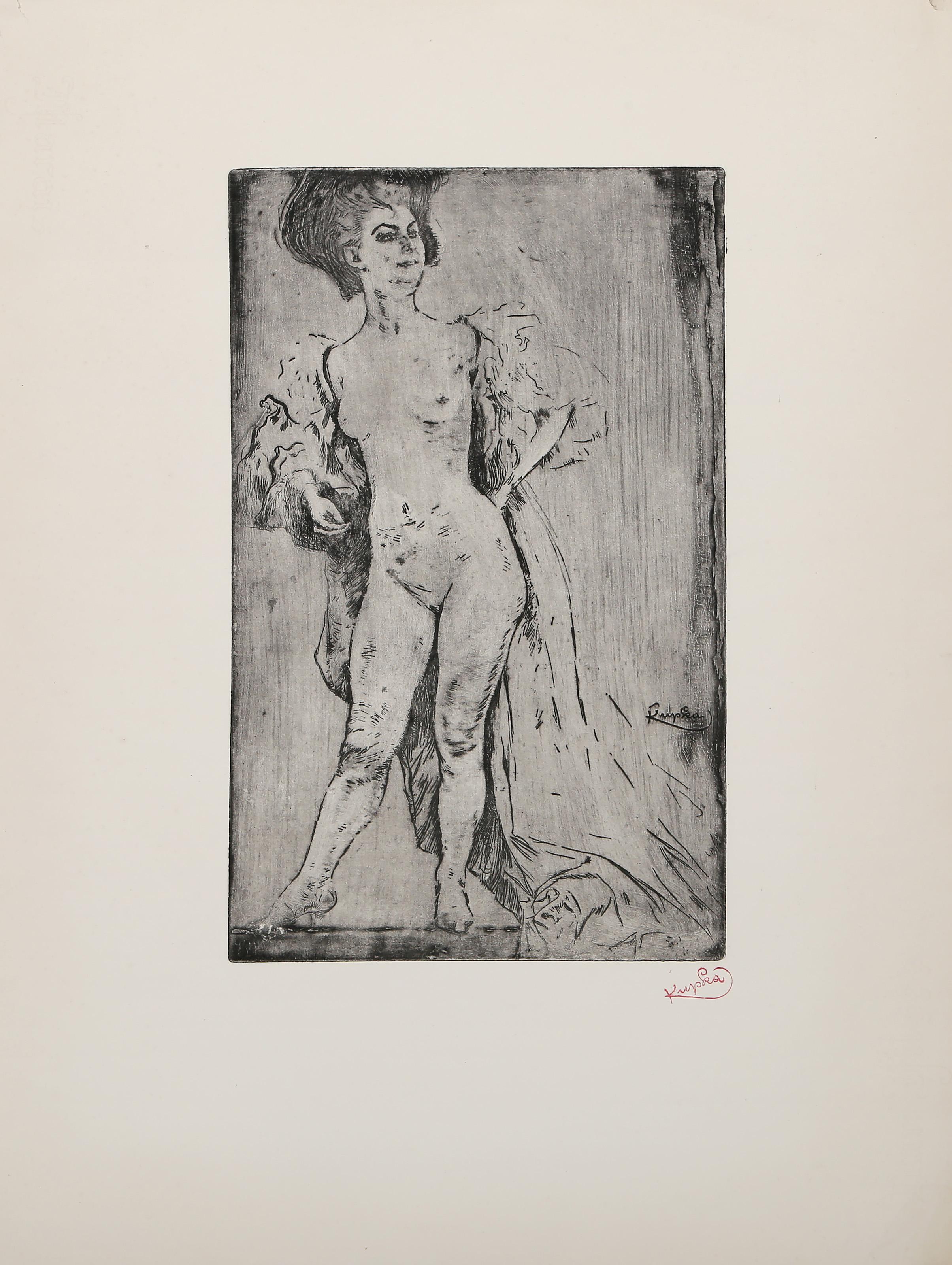 Femme Debout II, Surrealist Etching by Frantisek Kupka For Sale 2