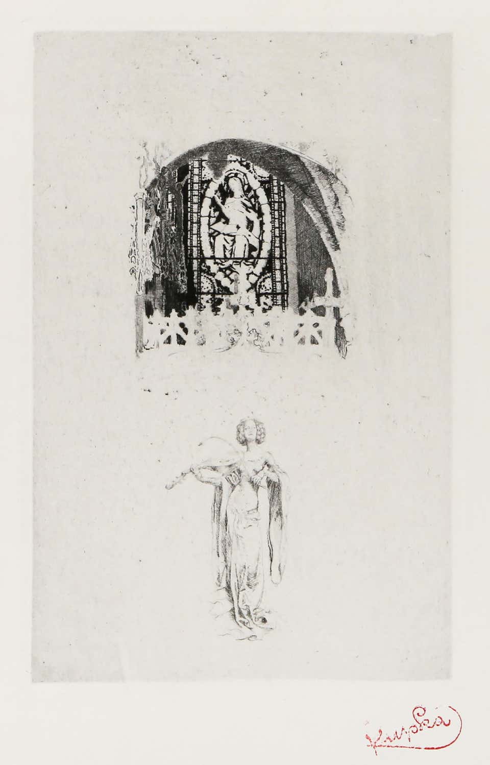 Figure Below Stained Glass, Surrealist Etching by Frantisek Kupka