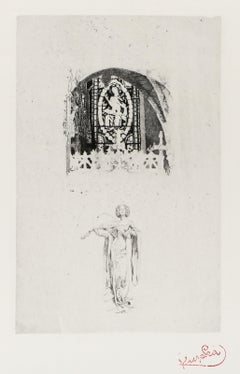 Figura debajo de Stained glass, aguafuerte surrealista de Frantisek Kupka
