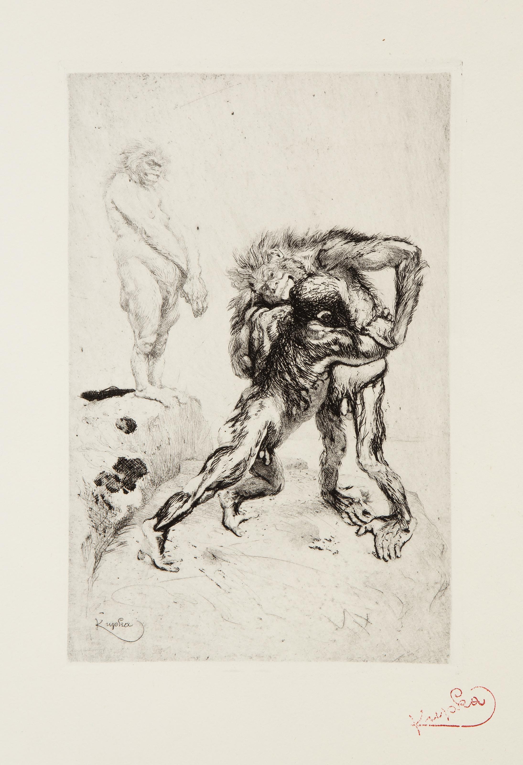 Frantisek Kupka, Czech (1871 - 1957) - Lutte. Year: 1902, Medium: Drypoint Etching, signed in the plate and stamp signed, Image Size: 9 x 6 inches, Size: 15 x 11 in. (38.1 x 27.94 cm), Description: From the collection of the late Larry Saphire.