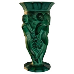 Vase Art déco en verre malachite de František Pazourek, Tchécoslovaquie, années 1930