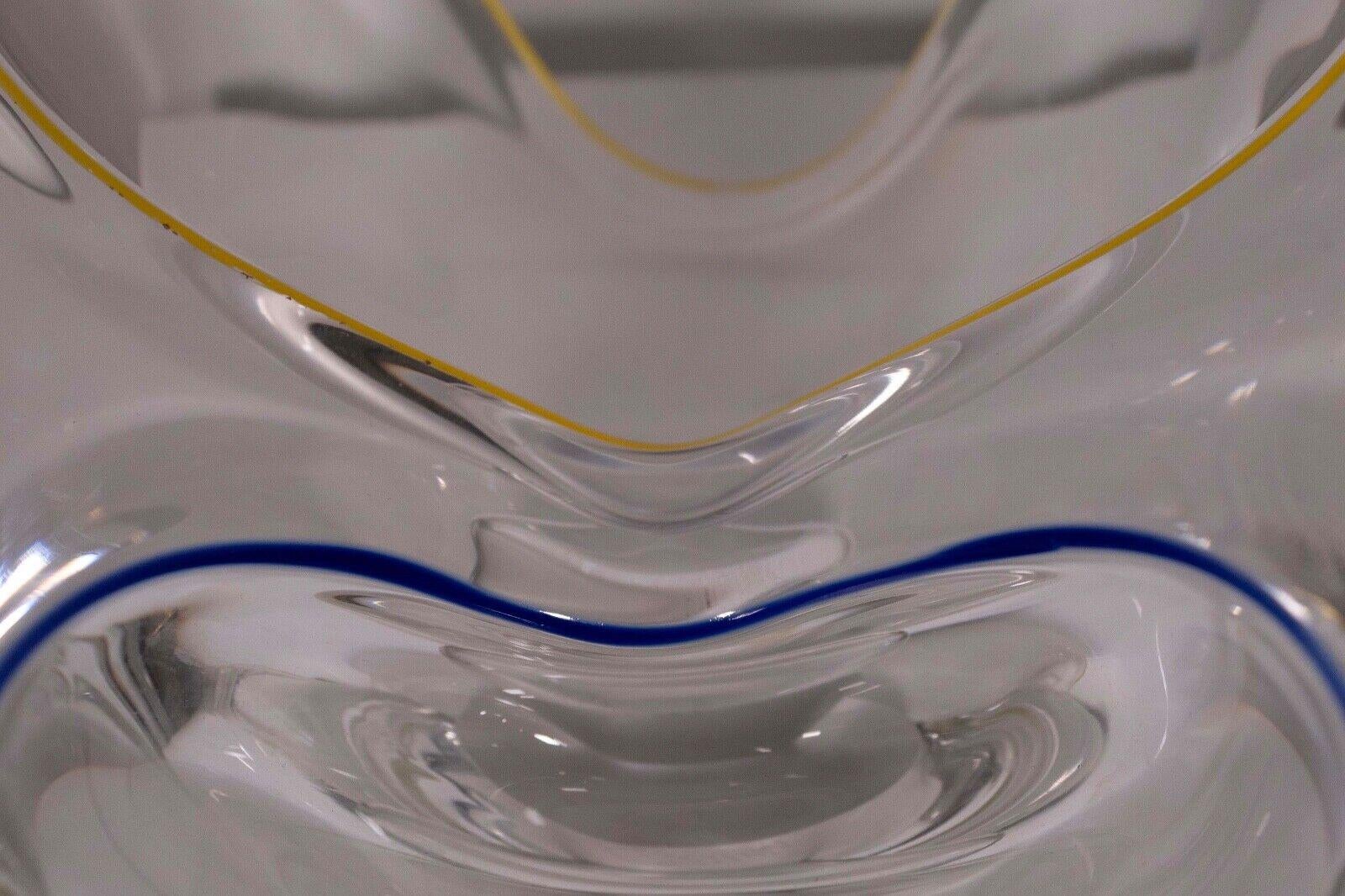 Frantisek Zemek Signiert Blau und Gelb Abstrakte Glasskulptur mit Dual Schalen im Angebot 3