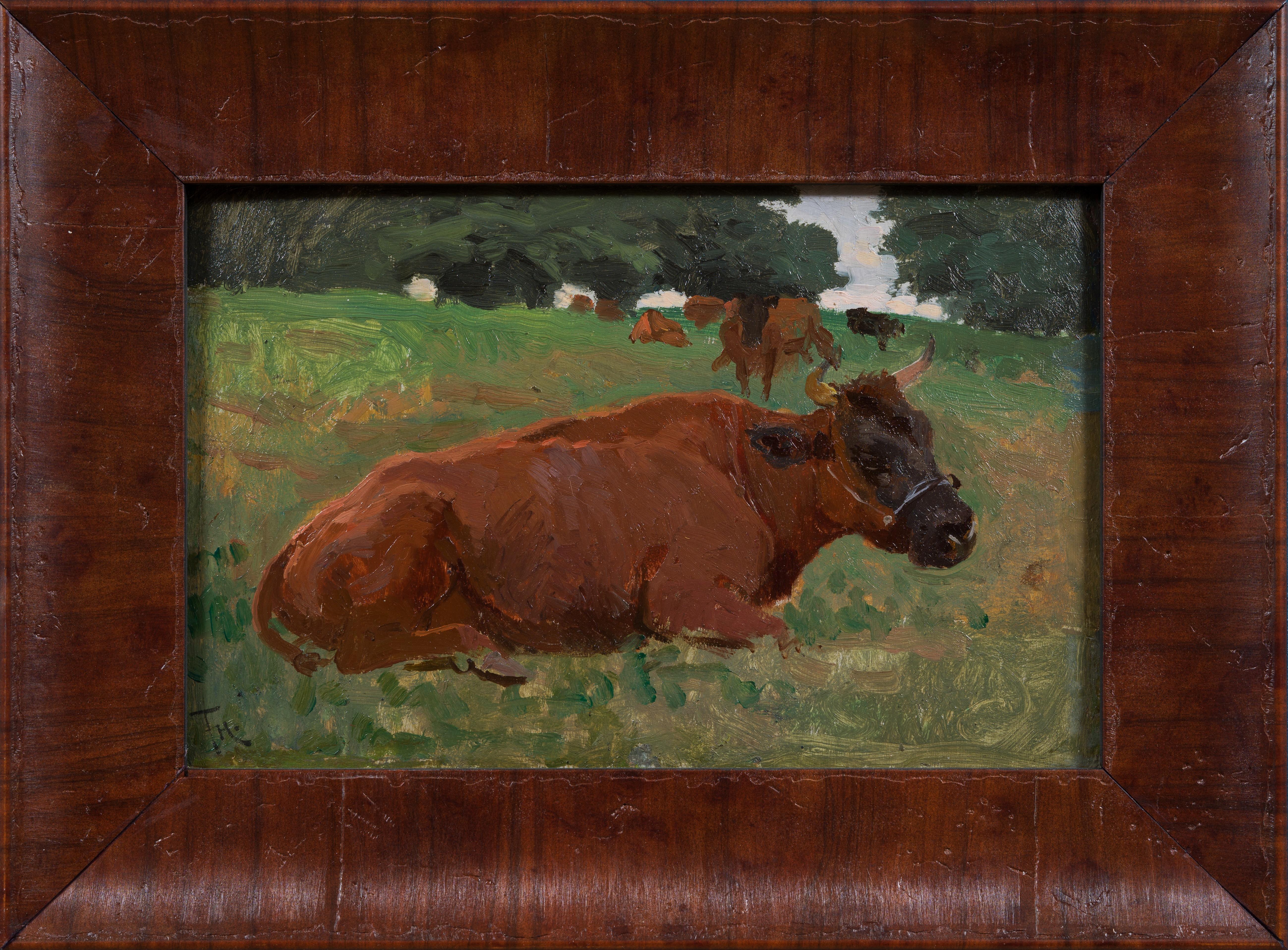Frants Henningsen Ölstudie von Rindern Dänische Plein Air Malerei