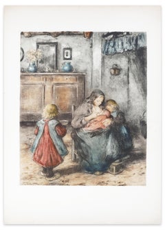 La Tétée de la Mère et ses Enfants - Etching by F. Charlet - Early 1900