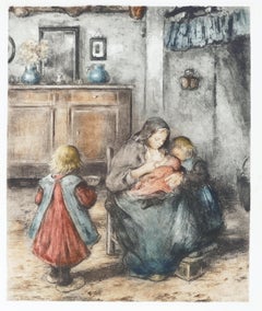 La Tétée de la Mère et ses Enfants - Gravure de F. Charlet - Début 1900