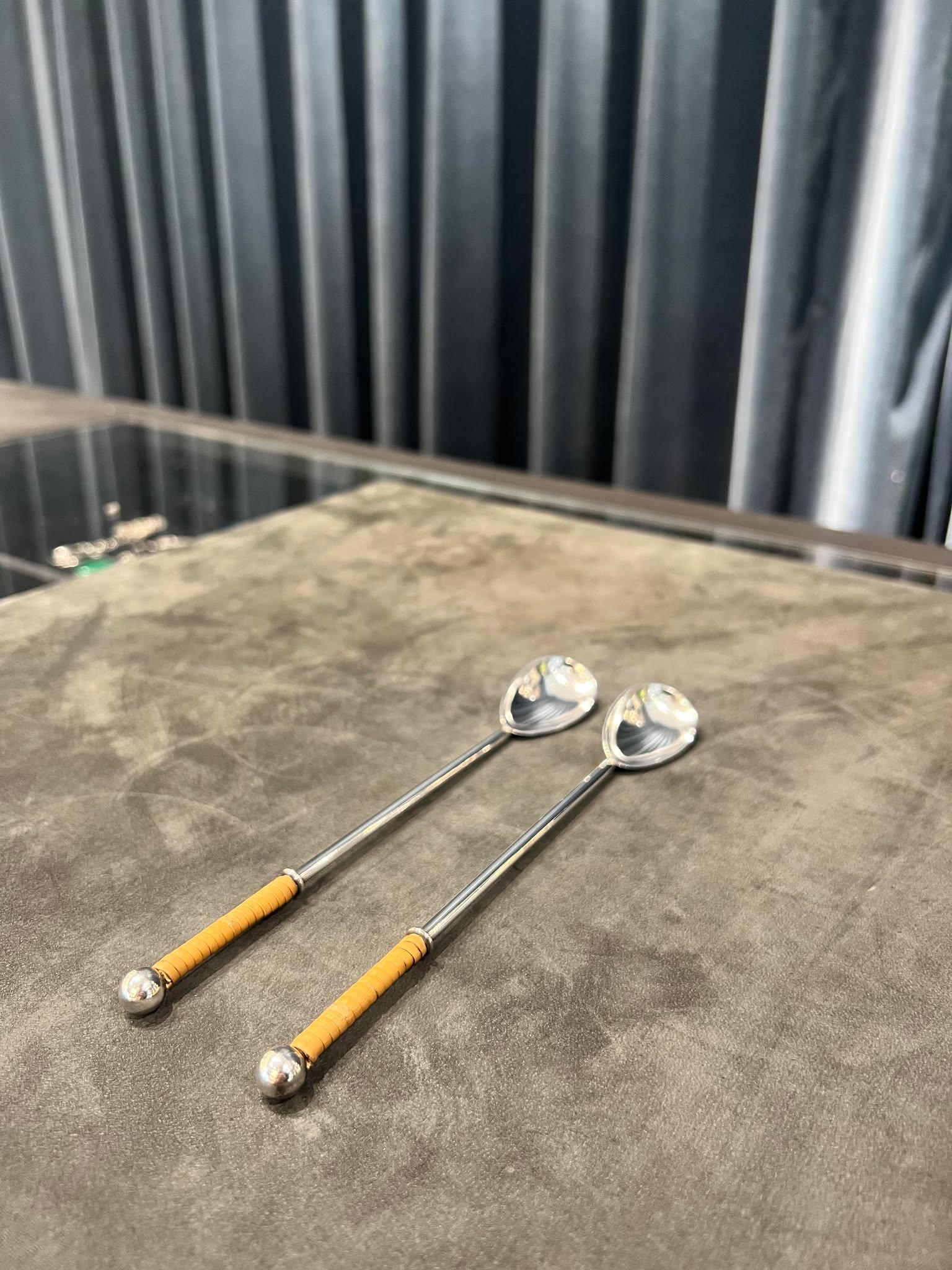 Cucharas mezcladoras Frantz Hingelberg de plata de ley Moderno de mediados de siglo