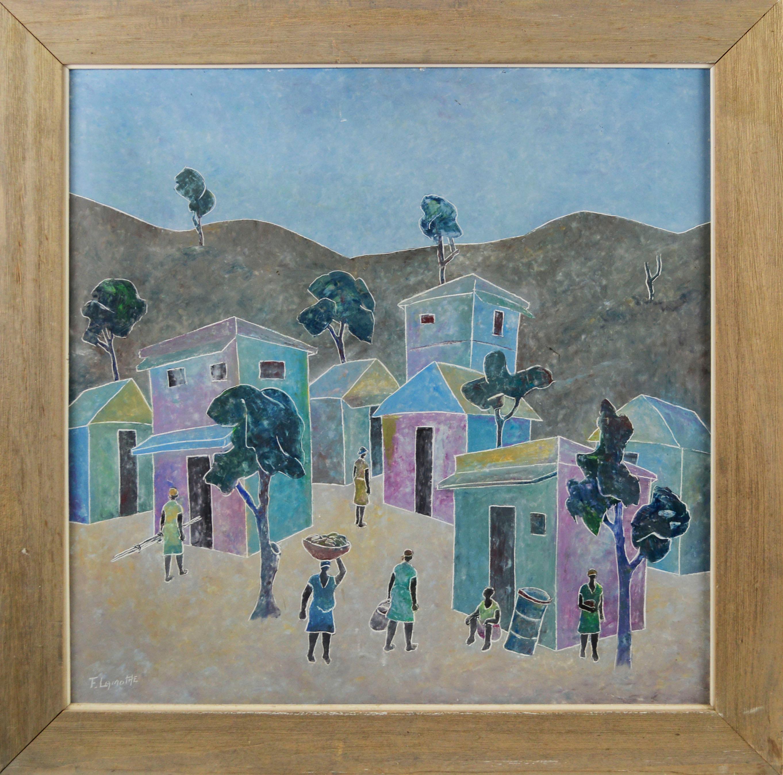 Frantz Lamothe Figurative Painting - Haitian Village Figurative Landscape 