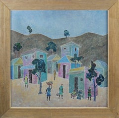 Vintage Haitian Village Figurative Landscape 