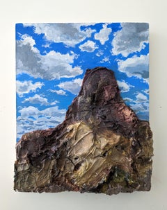 "Poking the sky", acrylic, contemporary, landscape, white, clouds, mountain