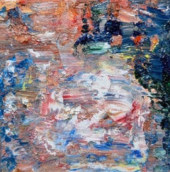 "Rifrazione", astratto, beige, marrone, blu, rosso, verde, giallo, pittura a olio