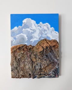 "The sky is bluer on the other side", acrylic, landscape, mountain, blue, brown