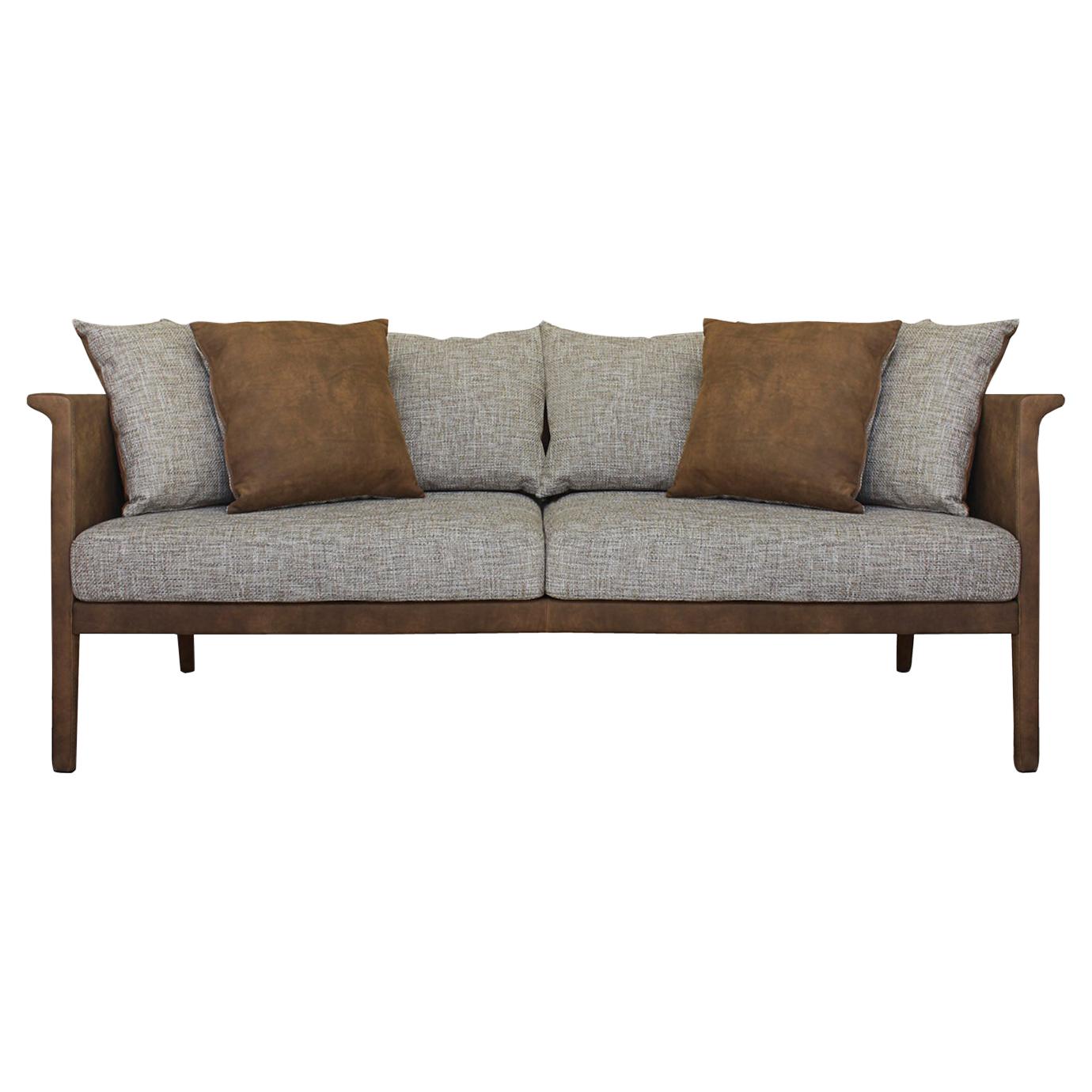 Contemporary Modern Franz Sofa in Leather & Brown Fabric by Collector Studio
