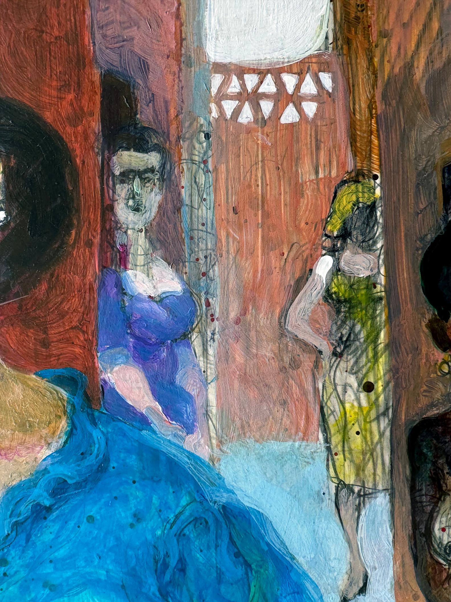 Prostituées nord-africaines  Quartier rouge en Tunisie - Expressionniste Painting par Franz Altschuler