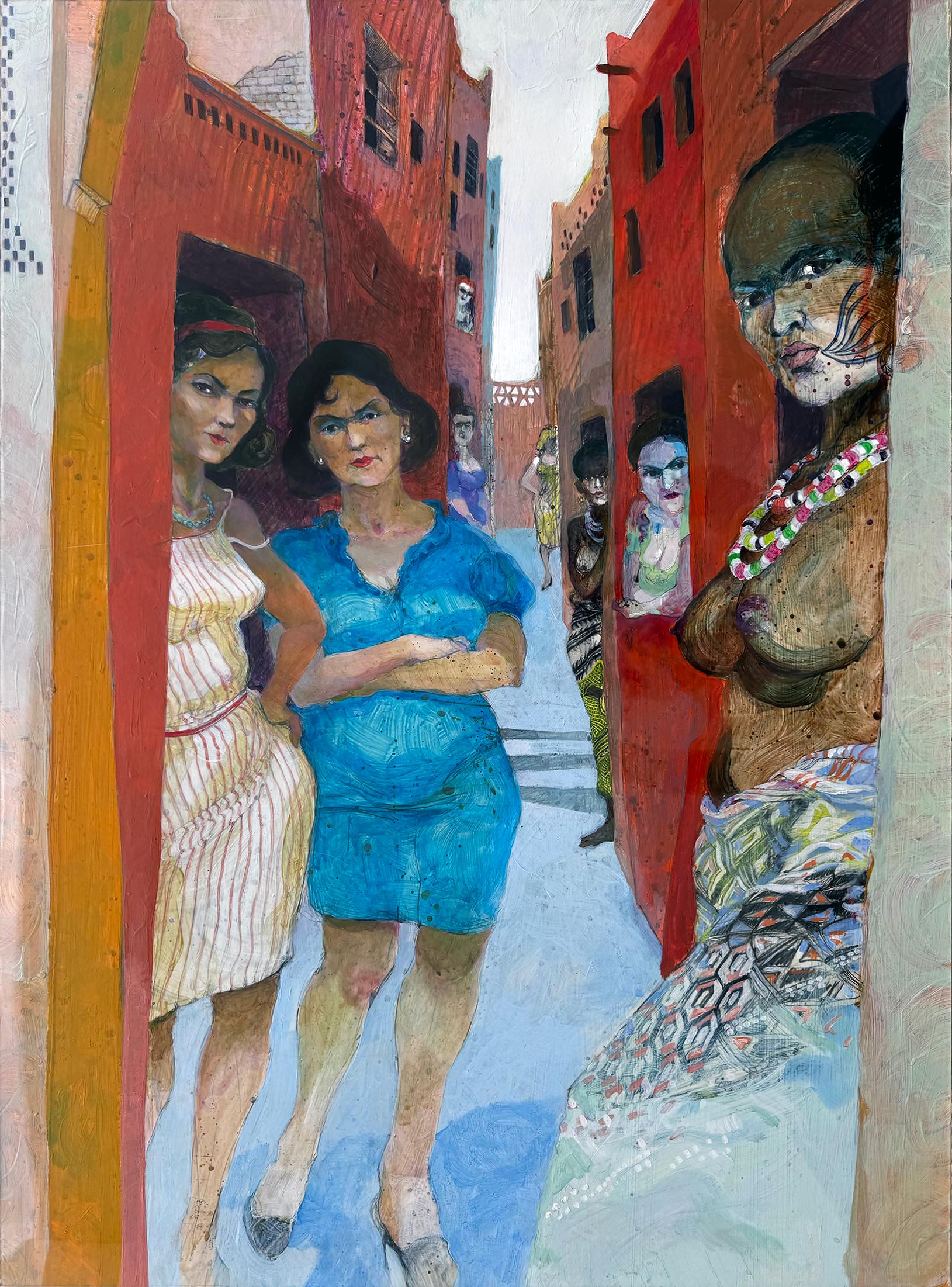 Figurative Painting Franz Altschuler - Prostituées nord-africaines  Quartier rouge en Tunisie