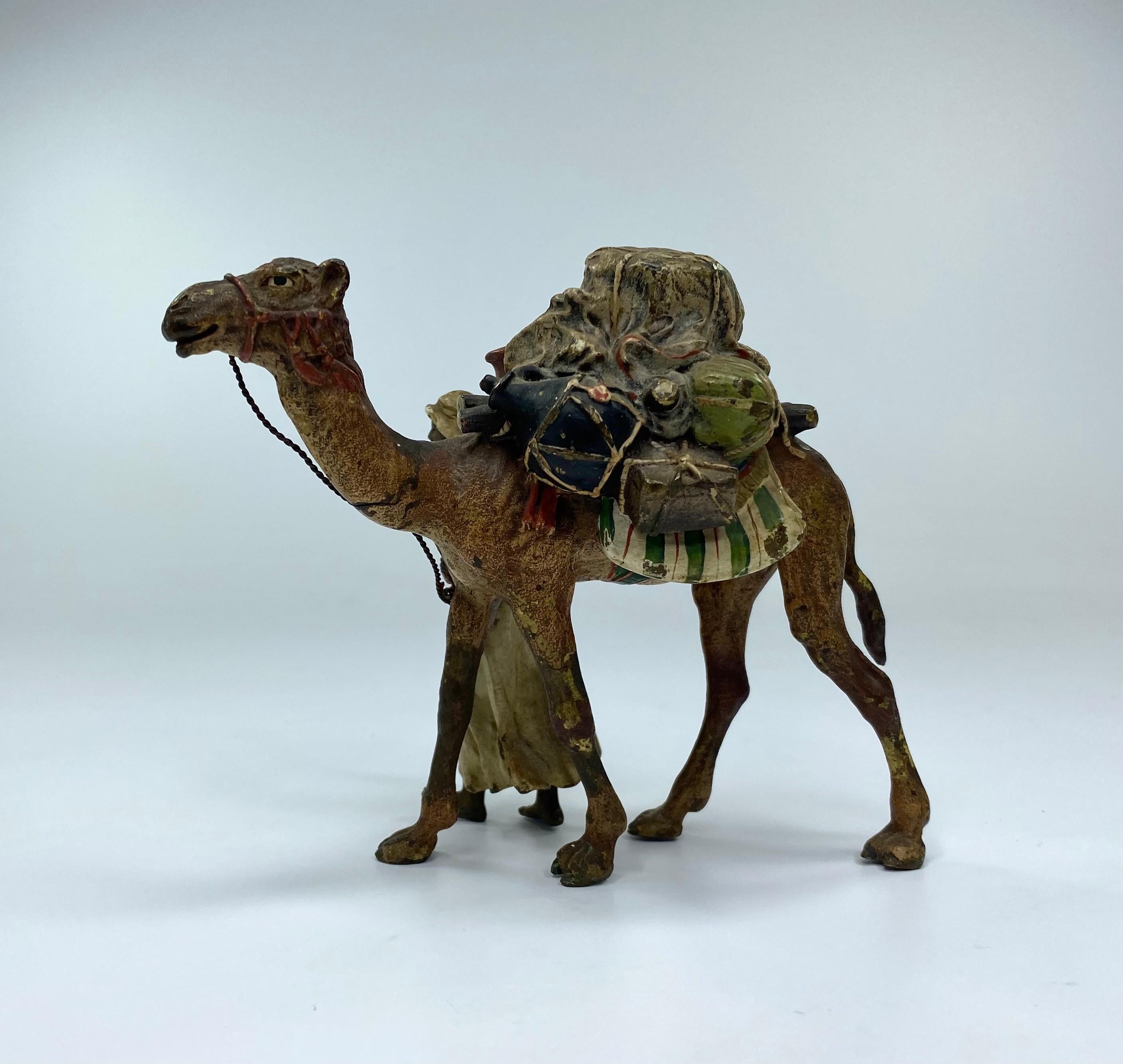 Victorian Franz Bergman Bronze Arab & Camel Group, c. 1900