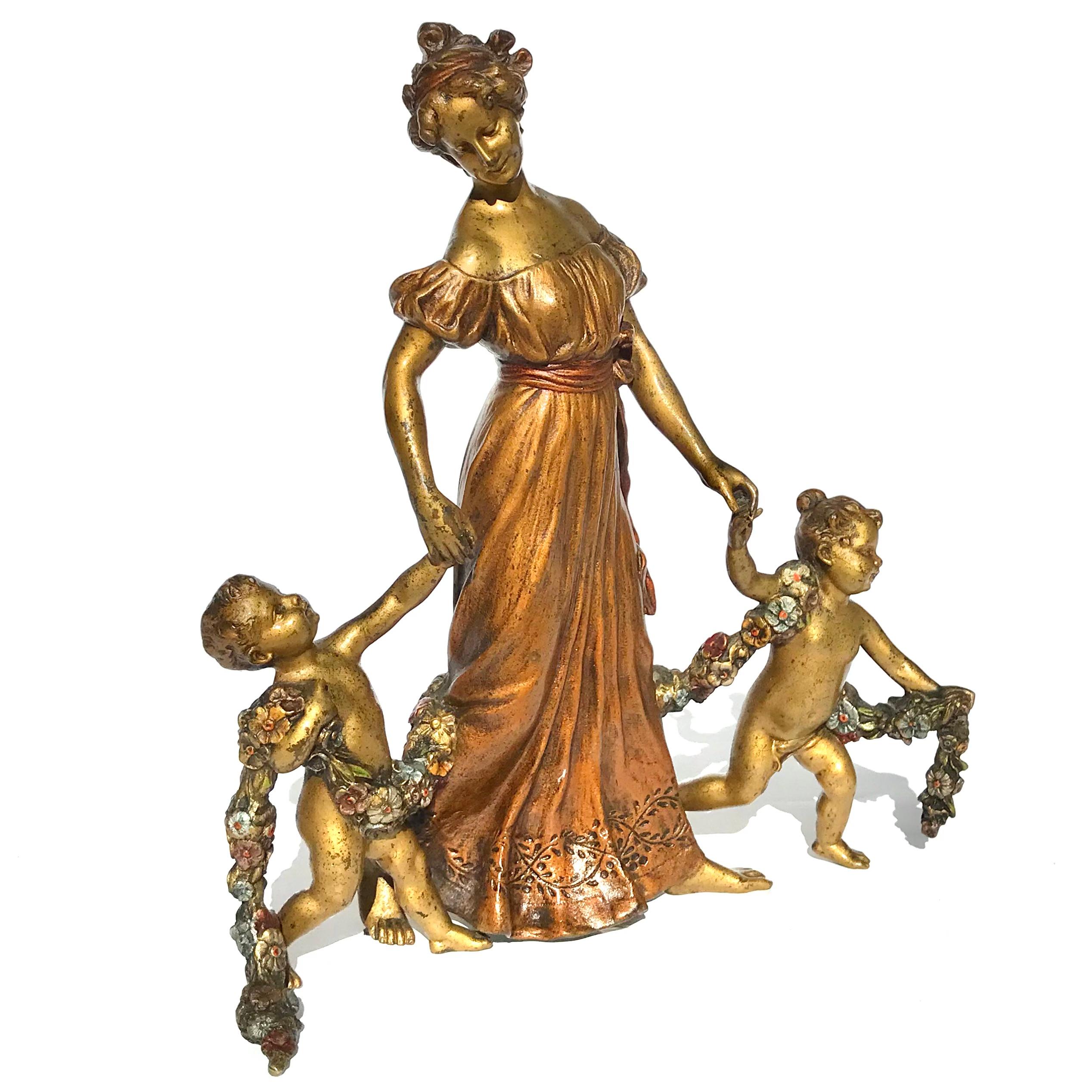 Art Nouveau Franz Bergman Bronze Mother And Children