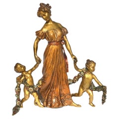 Used Franz Bergman Bronze Mother And Children
