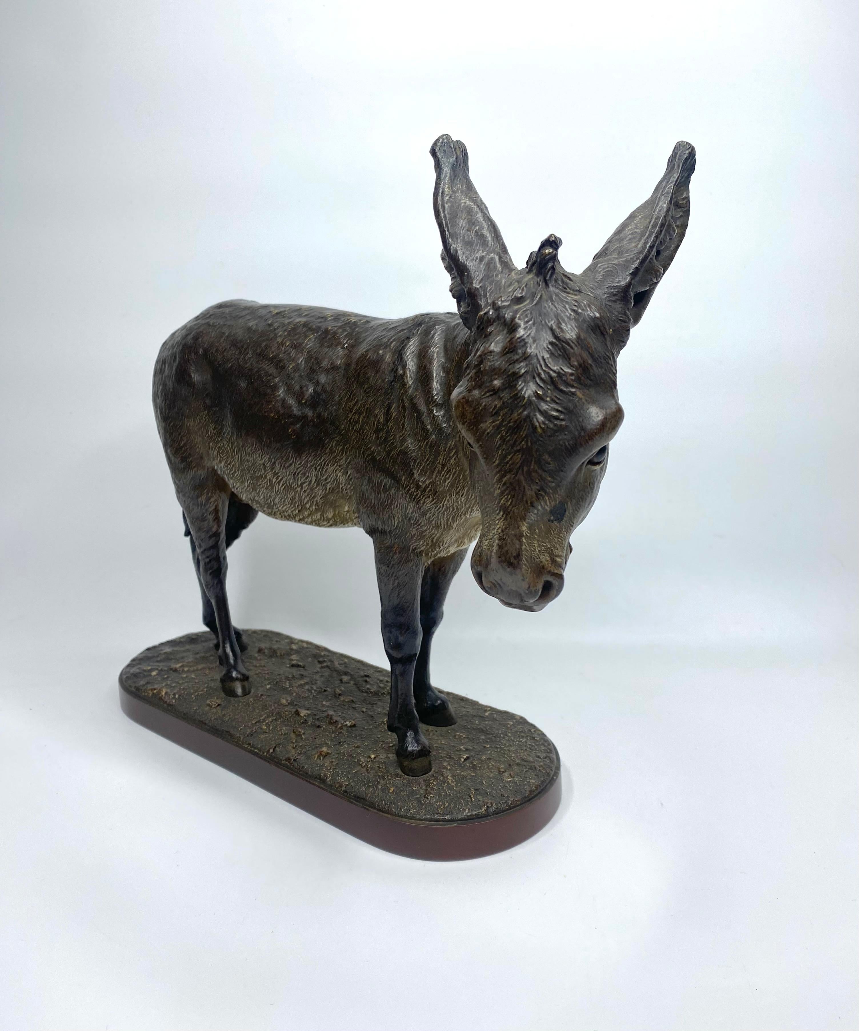 Franz Bergman large Donkey, bronze, Vienna, c. 1900.

£7,900.00
An exceptionally rare, large and fine Austrian cold painted bronze Donkey, Vienna, c. 1900. The donkey beautifully modelled, with his head to the right, his hair finely cast, then
