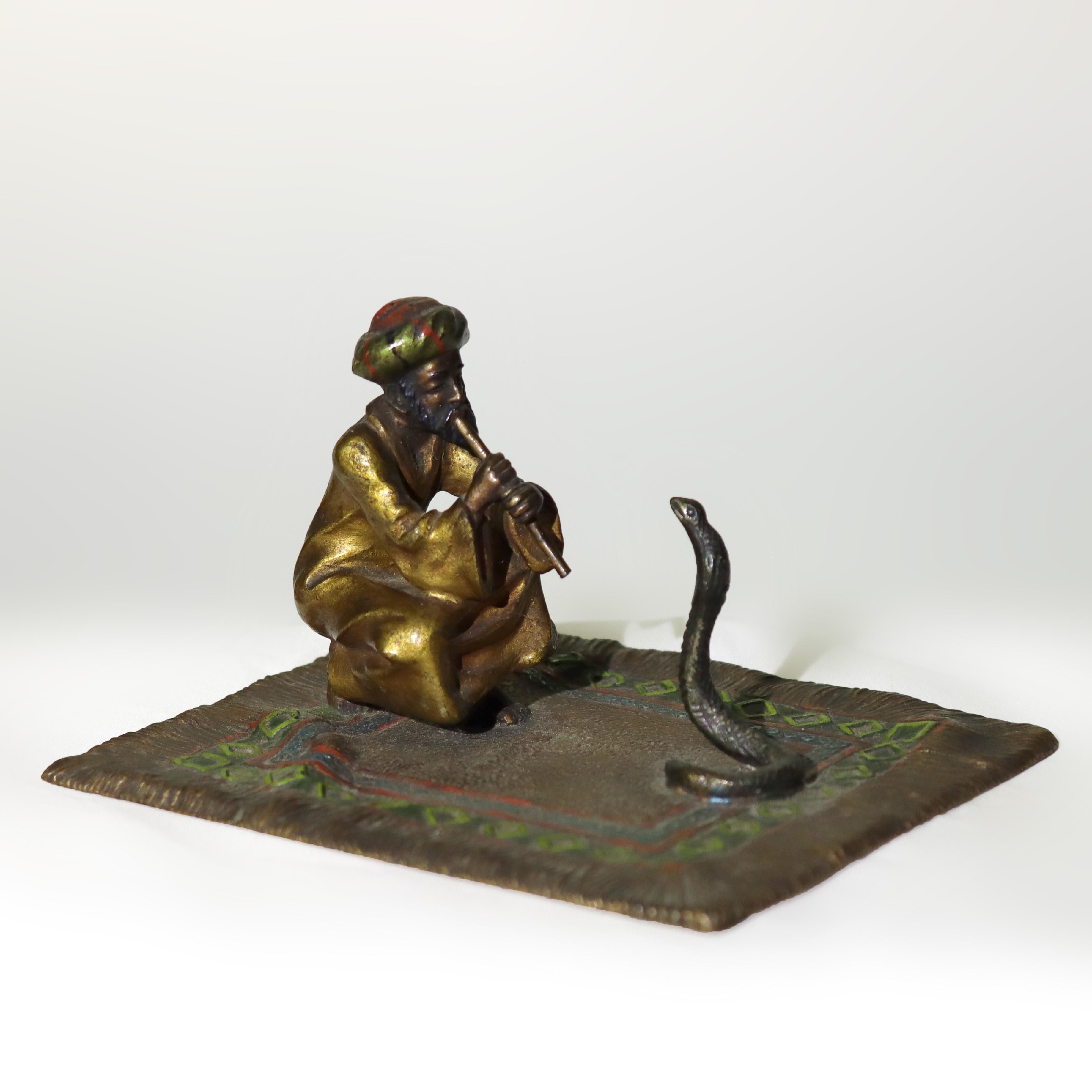 20th Century Franz Bergman Cold Painted Bronze Figure Of Snake Charmer Unsigned C1910 For Sale