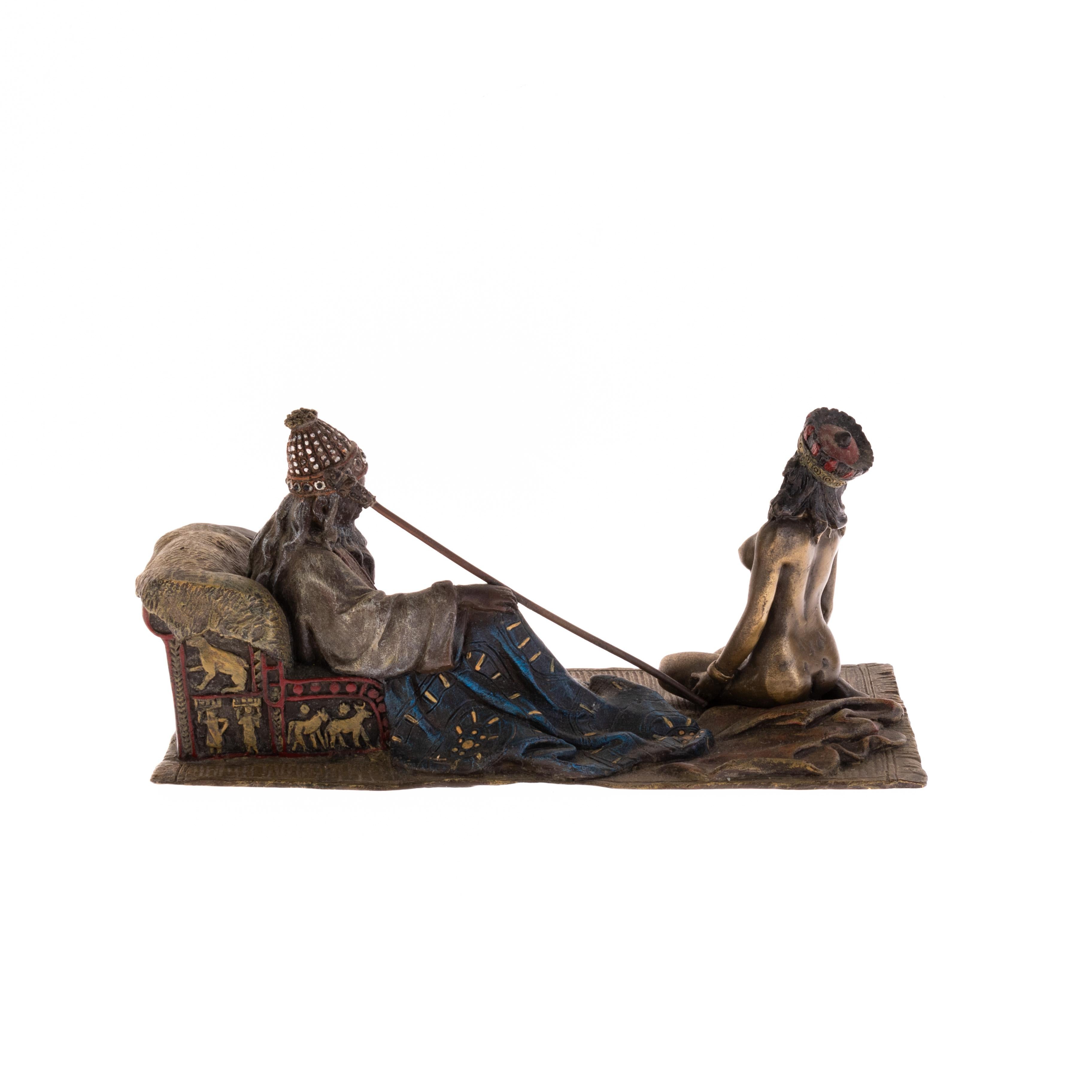 Franz Bergman Escultura vienesa de bronce pintada en frío Rey David y Betsabé 1905 Pintado en frío en venta