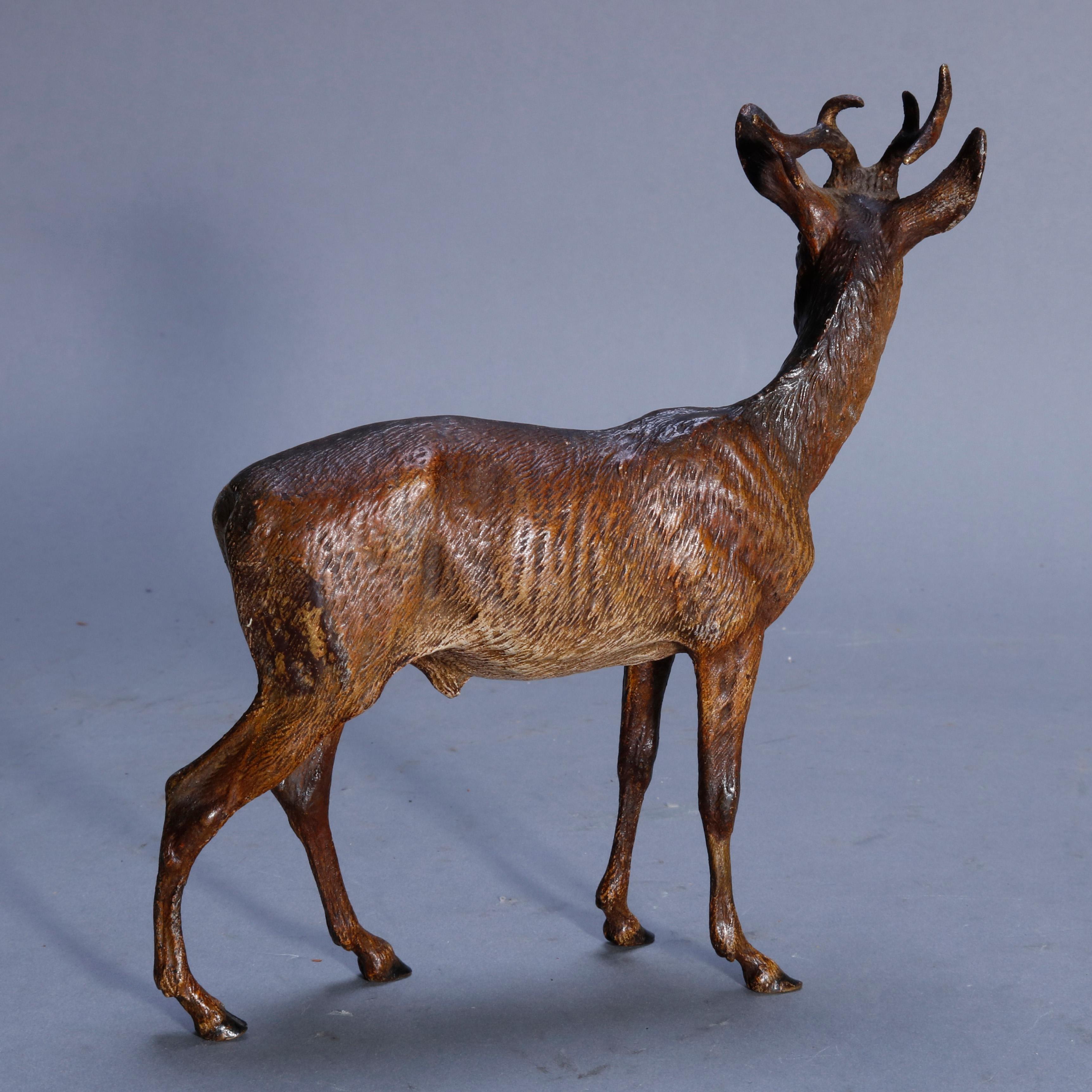 19th Century F. Bergman School Large Cold Painted Bronze Vienna Austrian Deer Figure, c 1850