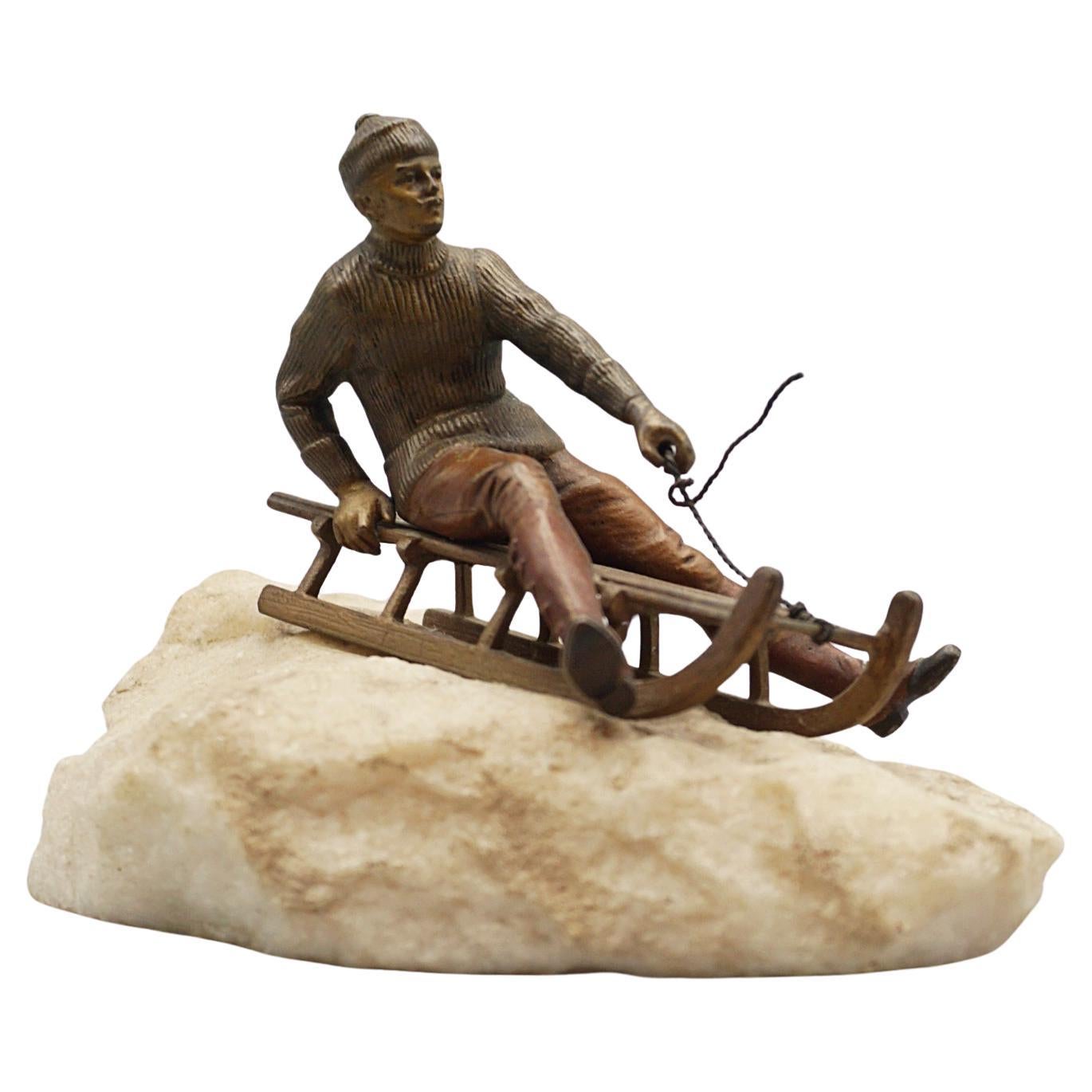 Franz Bergman Sculpture of a Tobogganist Circa 1900