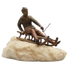 Franz Bergman Sculpture of a Tobogganist Circa 1900