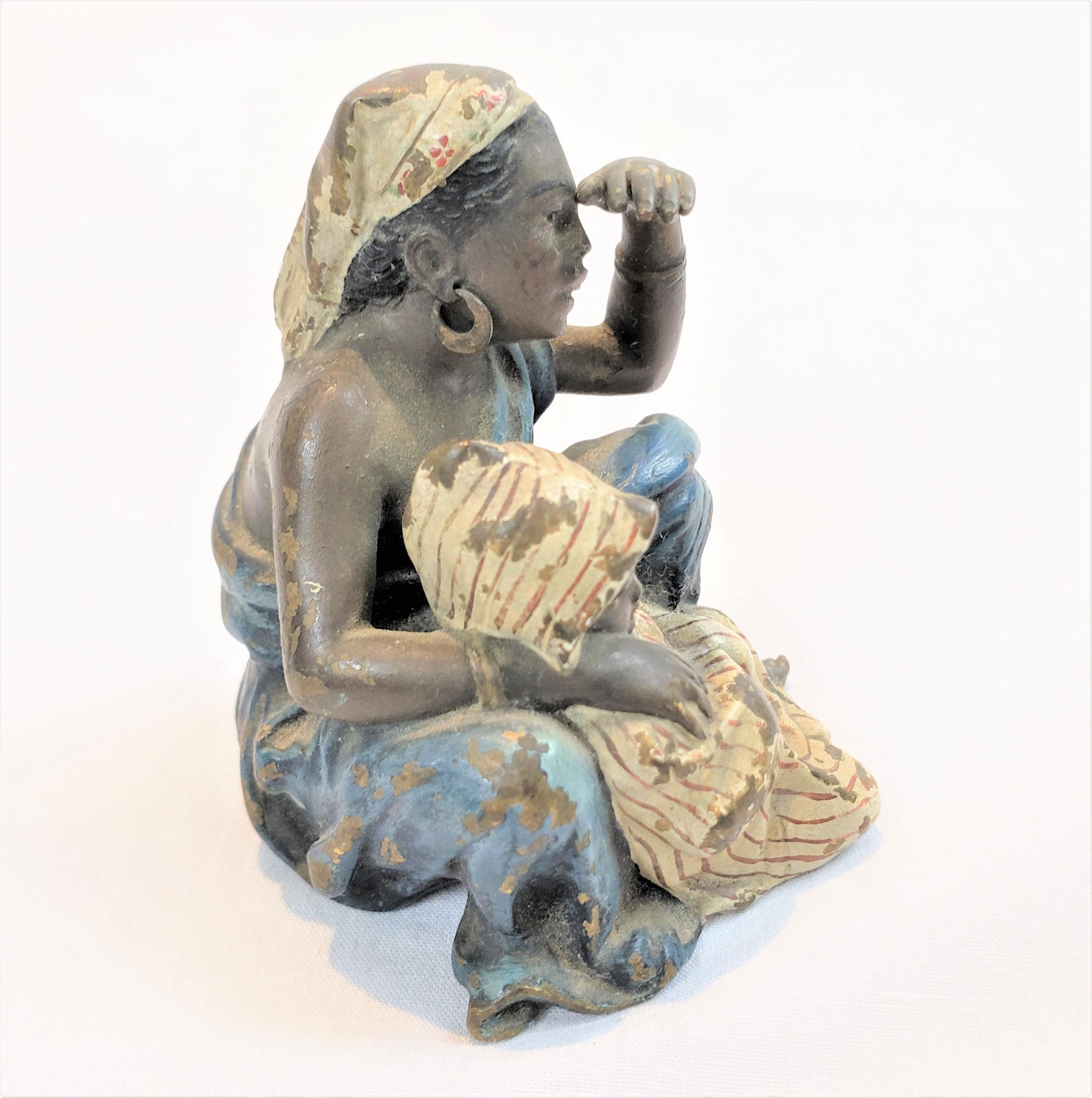 Austrian Franz Bergman Signed Antique Bronze Sculpture of a Seated Arab Mother & Child For Sale