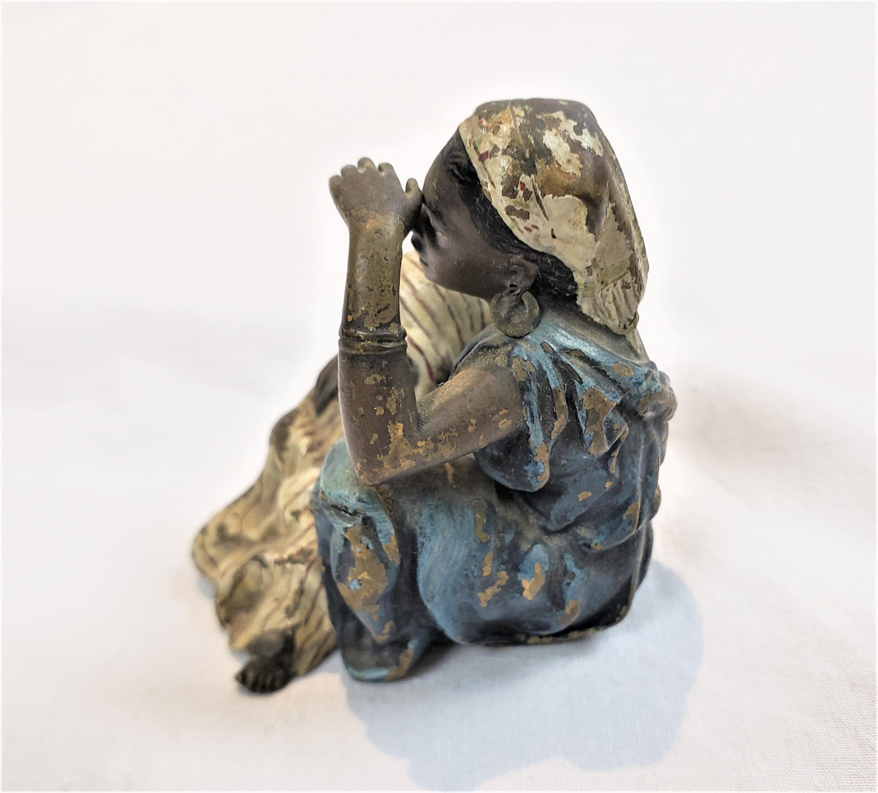 Cast Franz Bergman Signed Antique Bronze Sculpture of a Seated Arab Mother & Child For Sale
