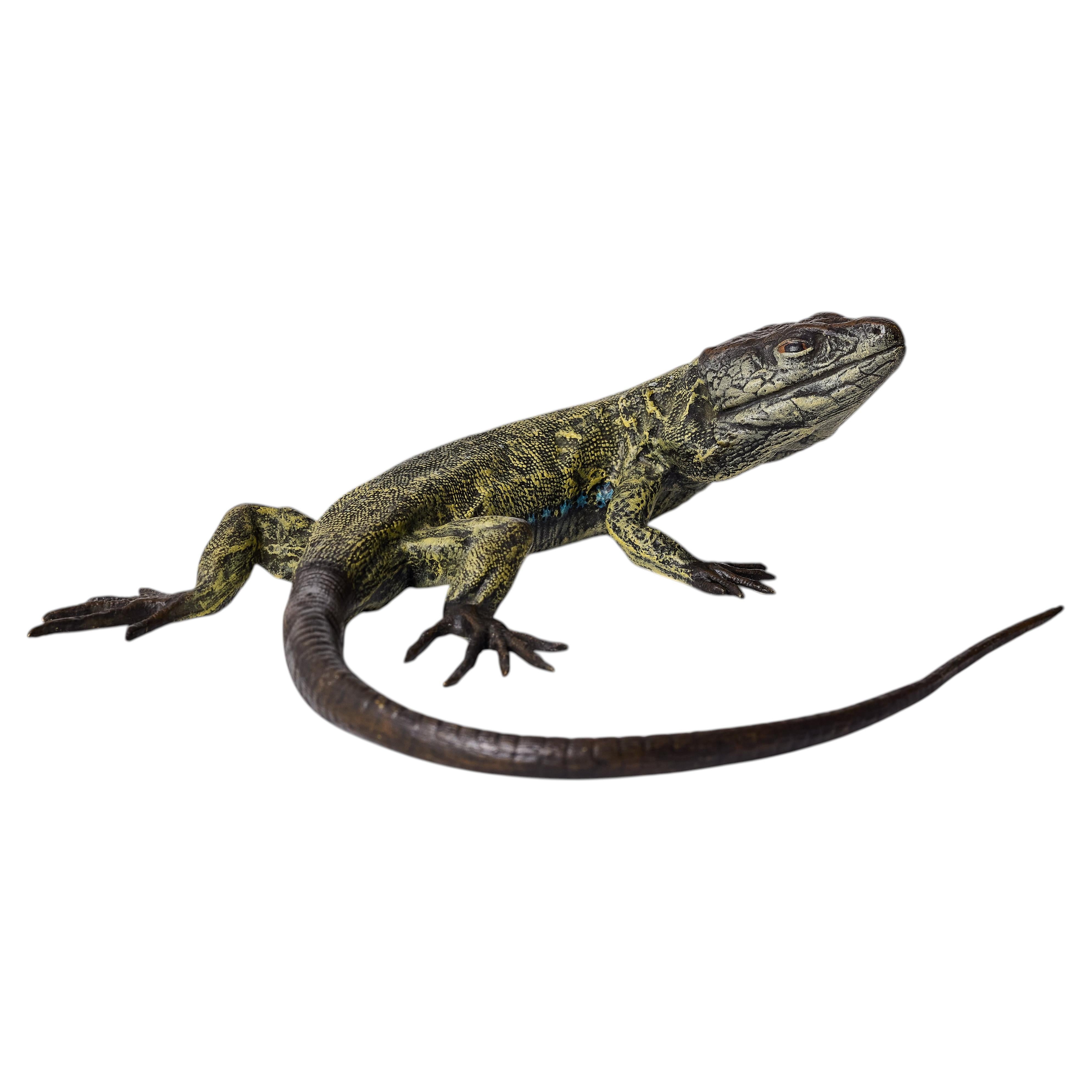 Franz Bergman: Eidechsen-Skulptur aus Wiener Bronze, kaltbemalt, um 1900