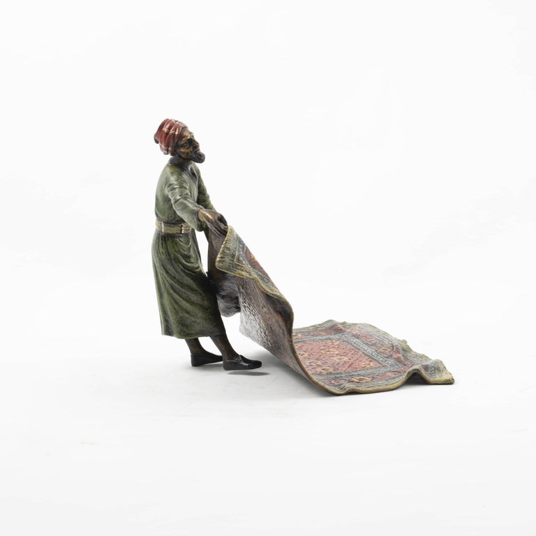 Austrian Franz Bergman Vienna Bronze Sculpture, Orientalist Carpet Seller For Sale
