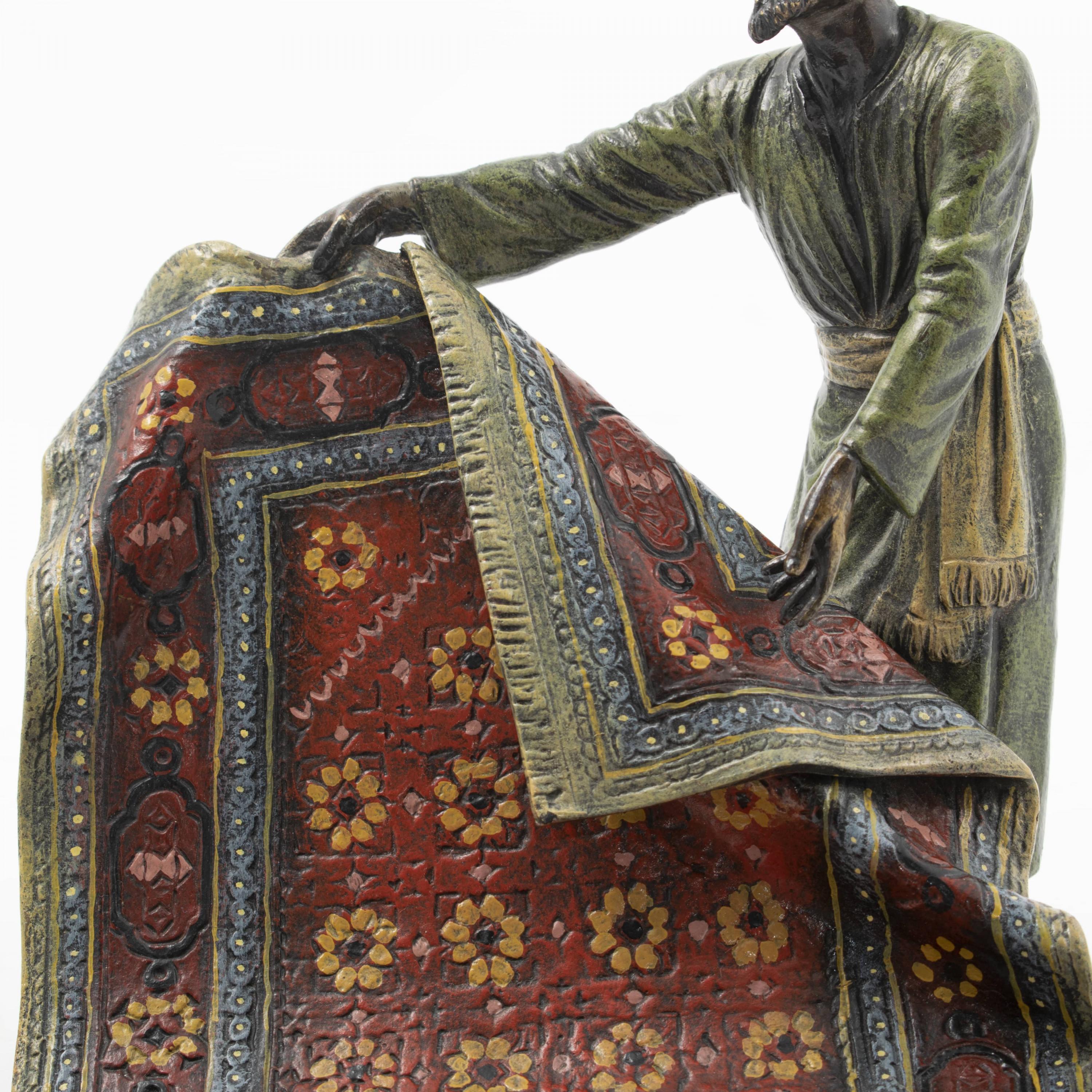 Hand-Painted Franz Bergman Vienna Bronze Sculpture, Orientalist Carpet Seller