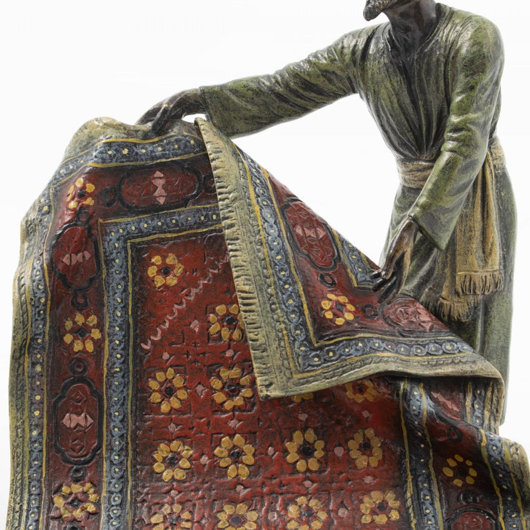 20th Century Franz Bergman Vienna Bronze Sculpture, Orientalist Carpet Seller For Sale