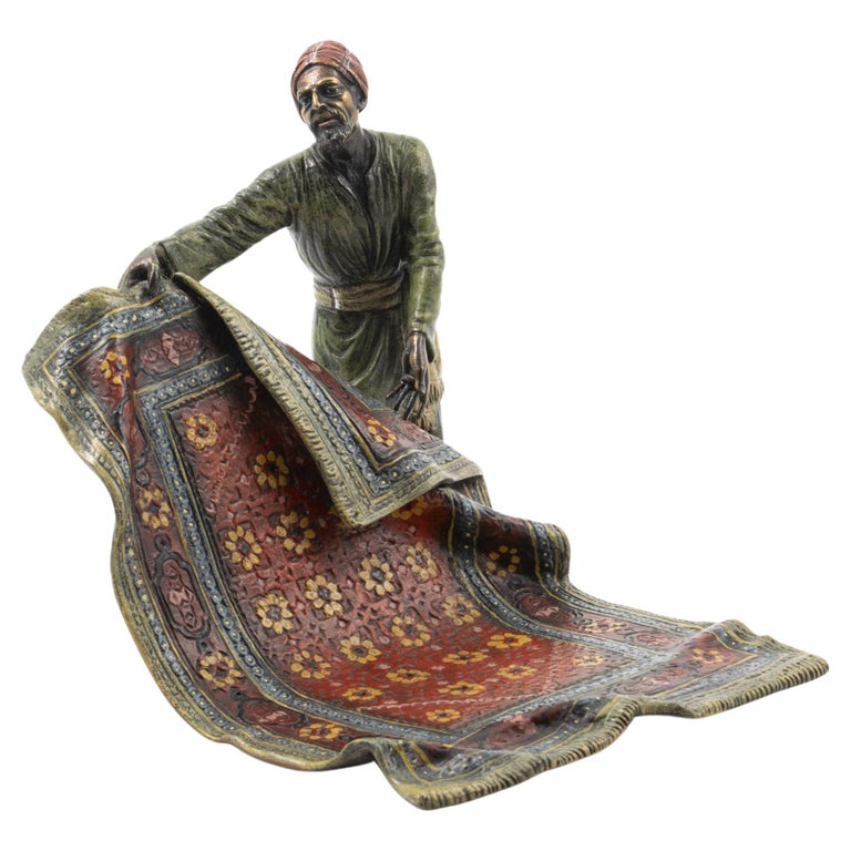 Franz Bergman Vienna Bronze Sculpture, Orientalist Carpet Seller For Sale