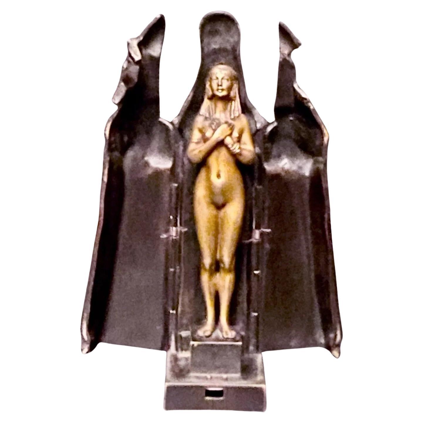 Franz Bergman - Vienna Egyptian Bronze Female Nude in Sarcophagus Erotic Ca 1900