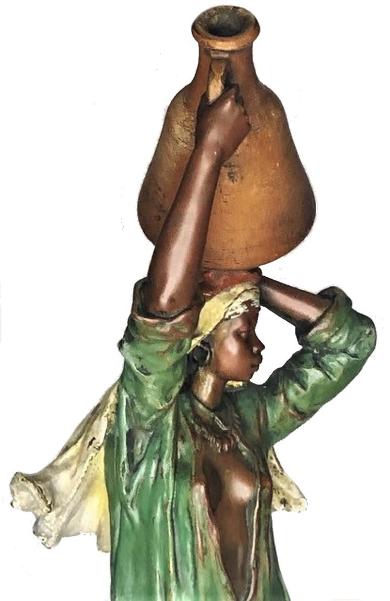 Early 20th Century Franz Bergmann, Egyptian Woman w/ Pitcher, Vienna Bronze Sculpture, Ca. 1900 For Sale