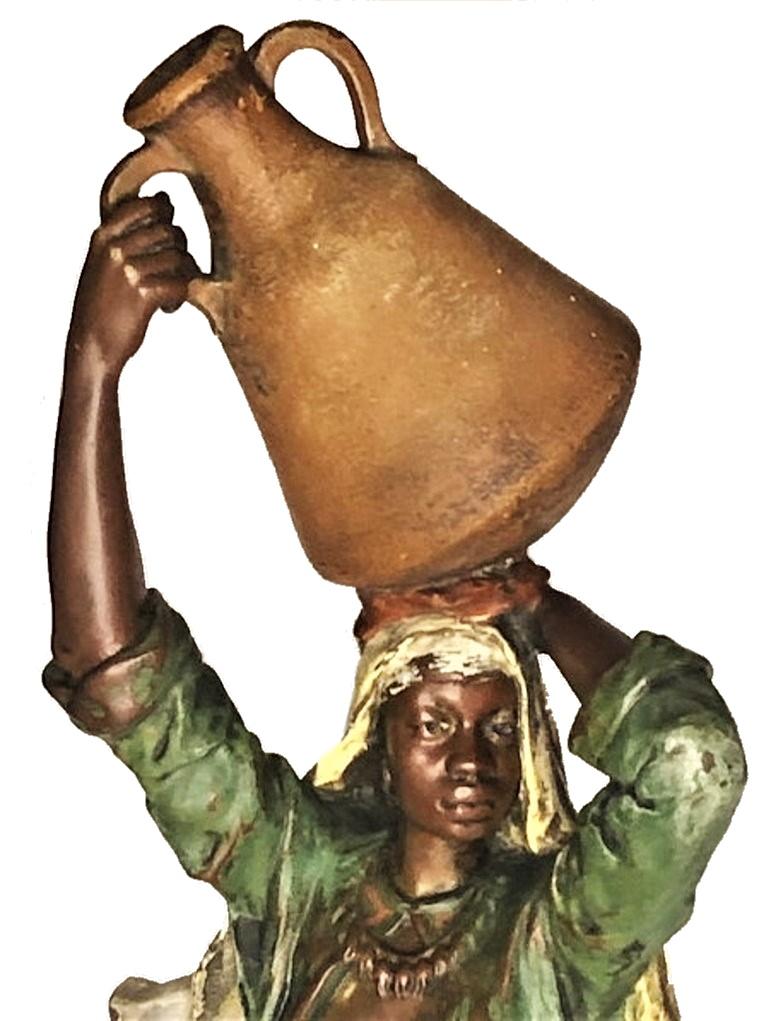 Franz Bergmann, Egyptian Woman w/ Pitcher, Vienna Bronze Sculpture, Ca. 1900 For Sale 1