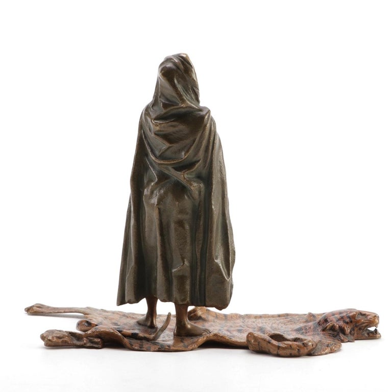 Franz Bergmann Falconer on Tiger Rug Austrian Cold Painted Bronze