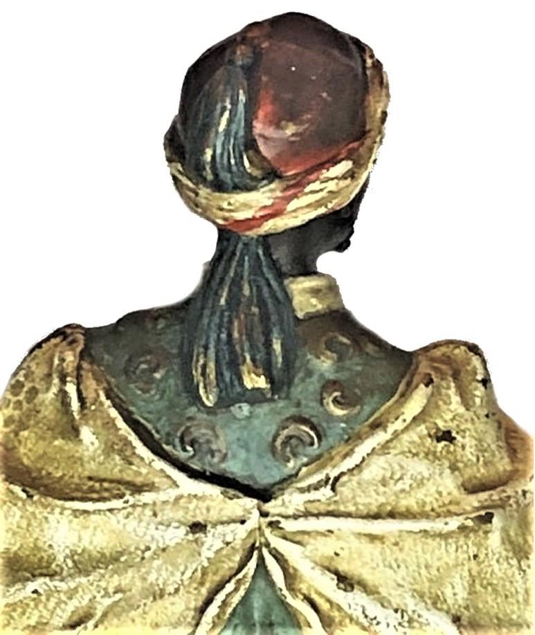 Painted Franz Bergmann, Moorish Traveler w/ Staff, Vienna Bronze Sculpture, Ca. 1900  For Sale